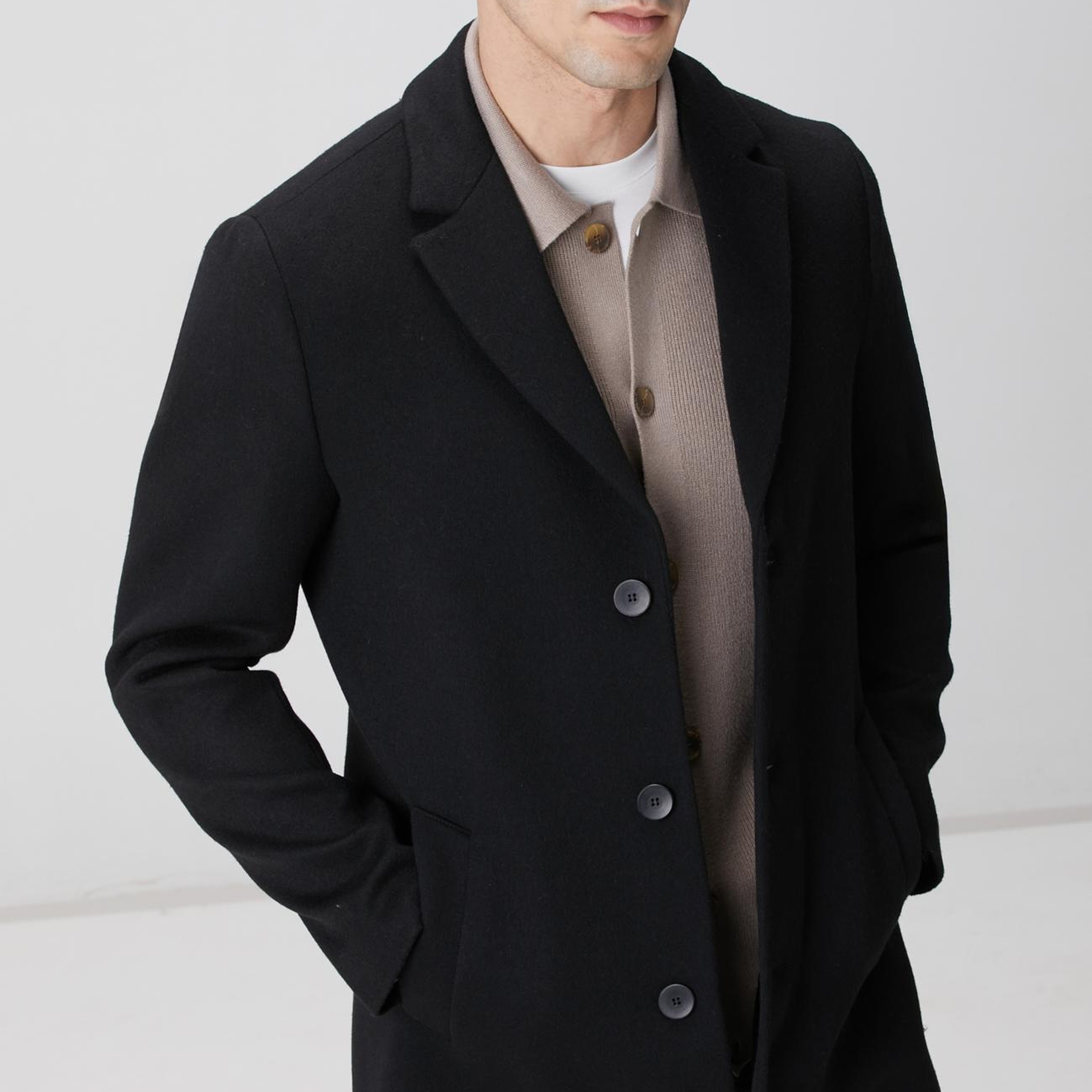 Network Erkek Siyah Yün Mix Palto