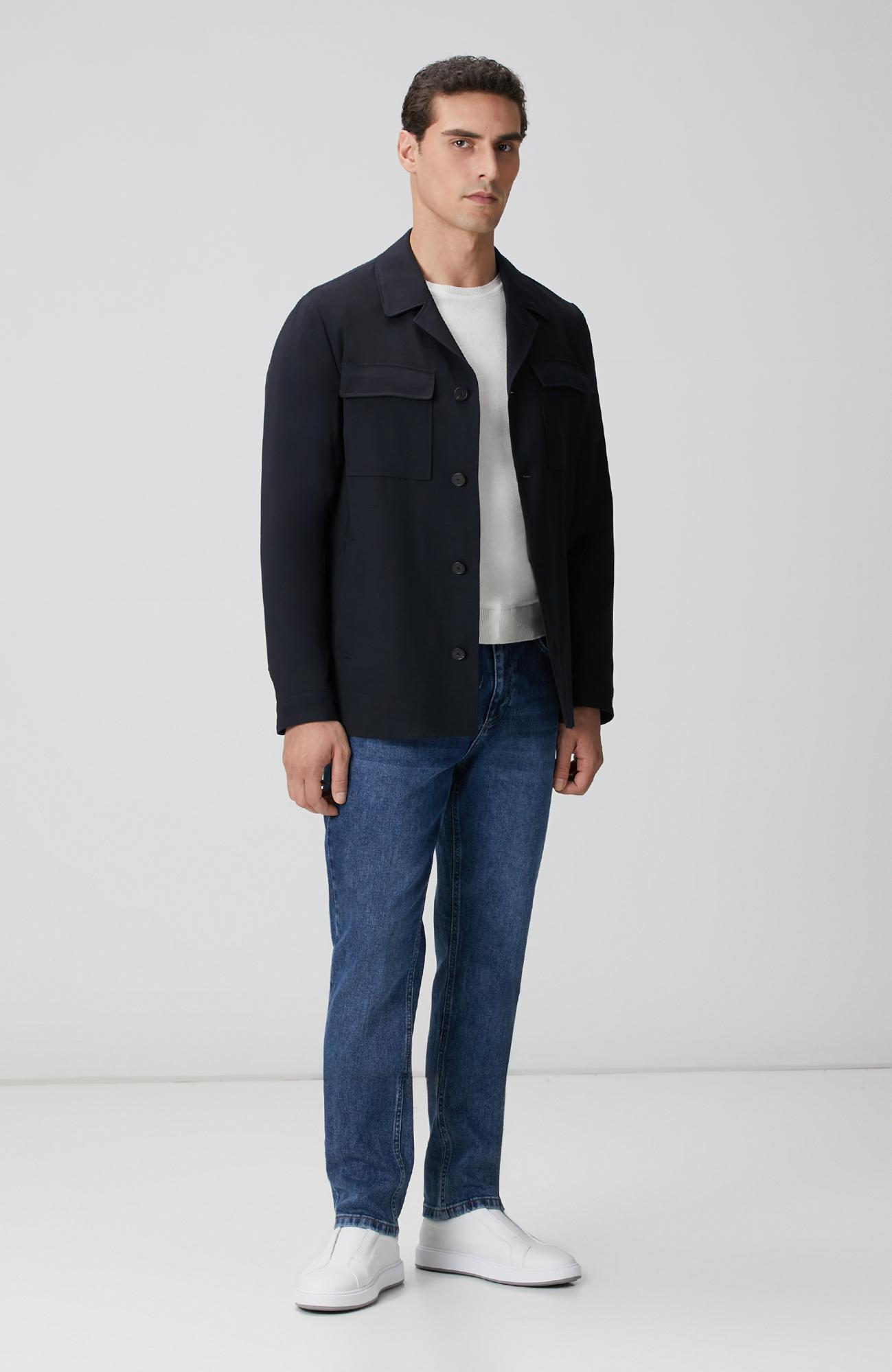 Network Erkek Koyu Lacivert Cep Detaylı Yün Dış Gömlek