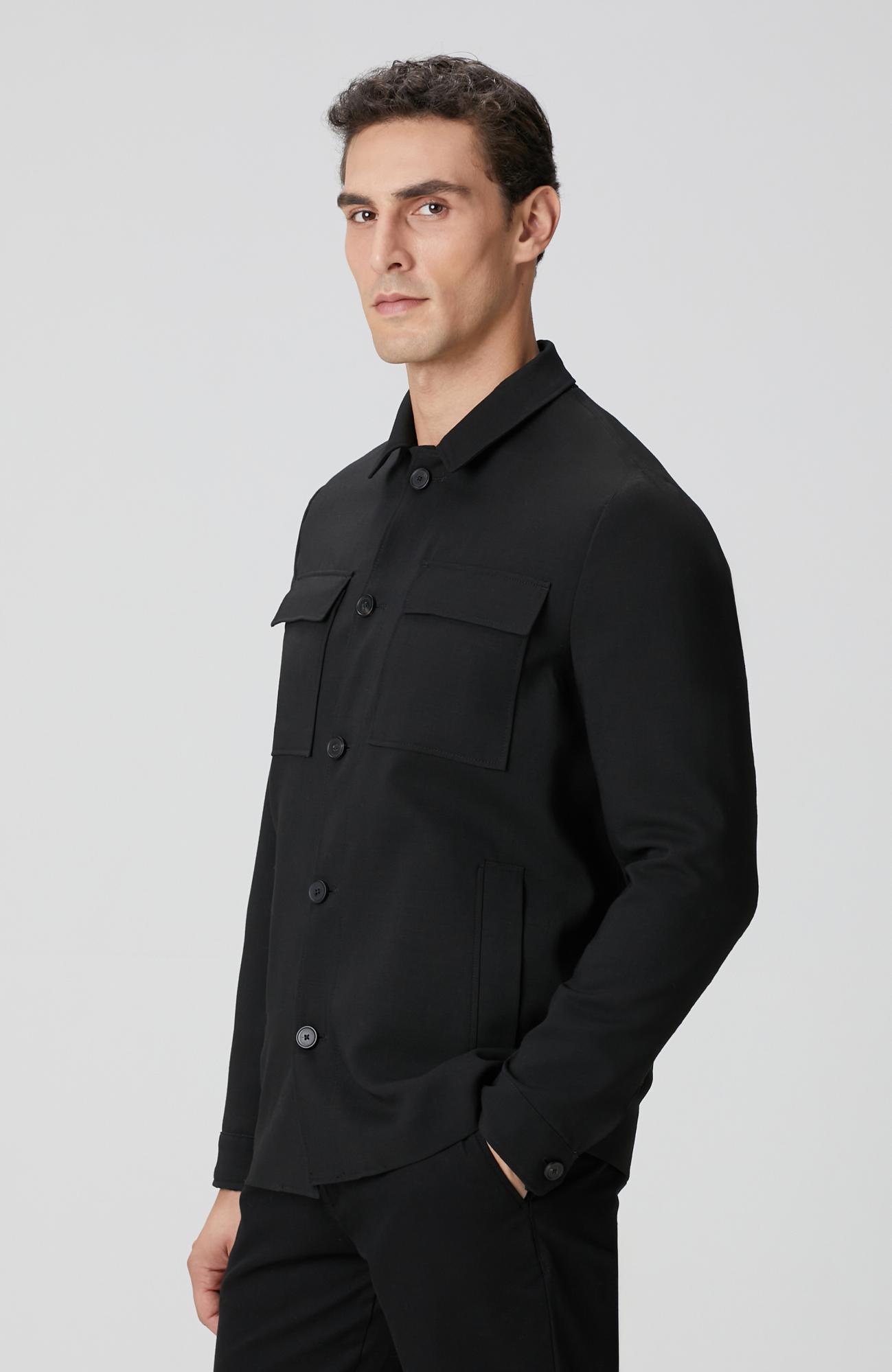 Network Erkek Siyah Cep Detaylı Yün Dış Gömlek