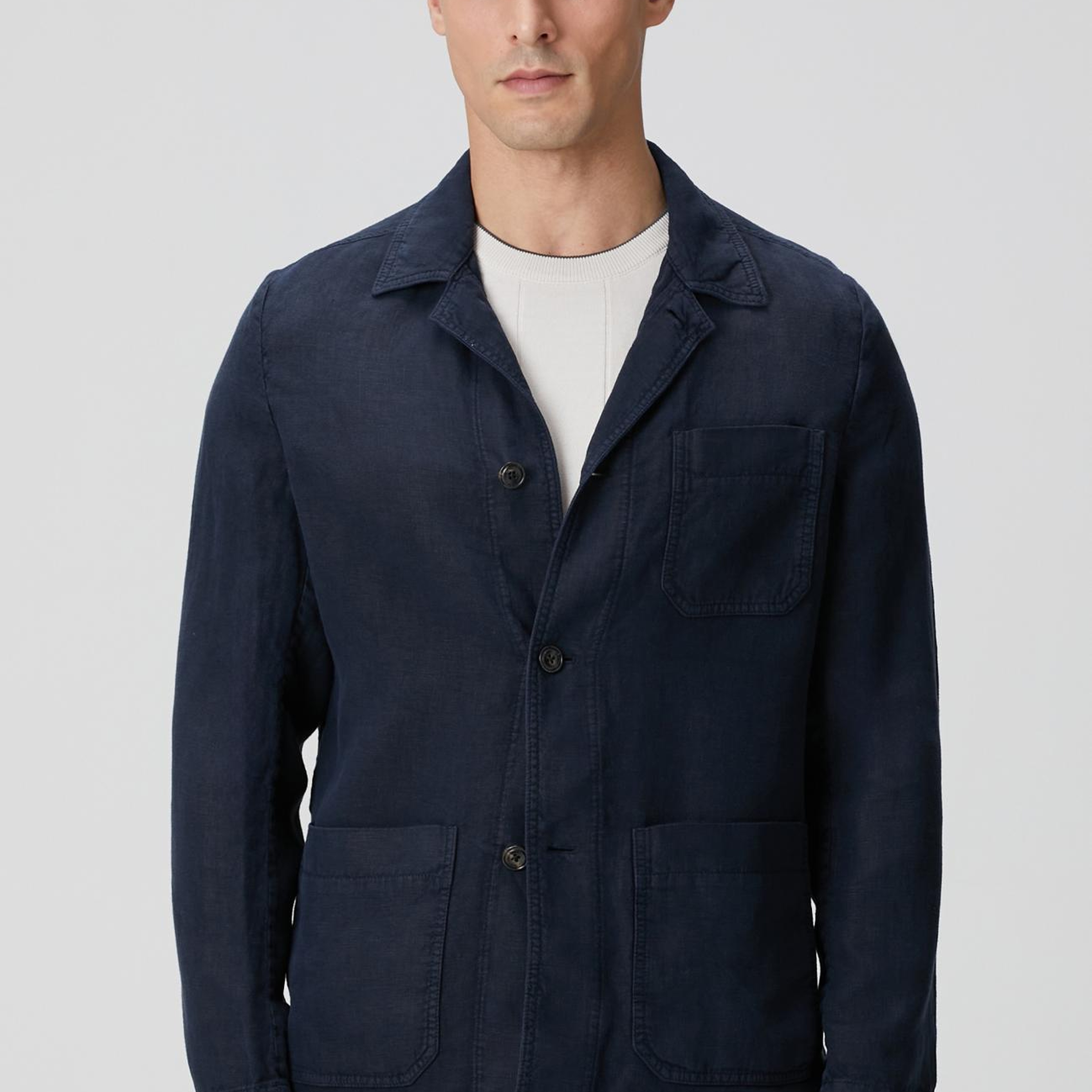 Network Erkek Lacivert Cep Detaylı Parça Boya Keten Dış Gömlek