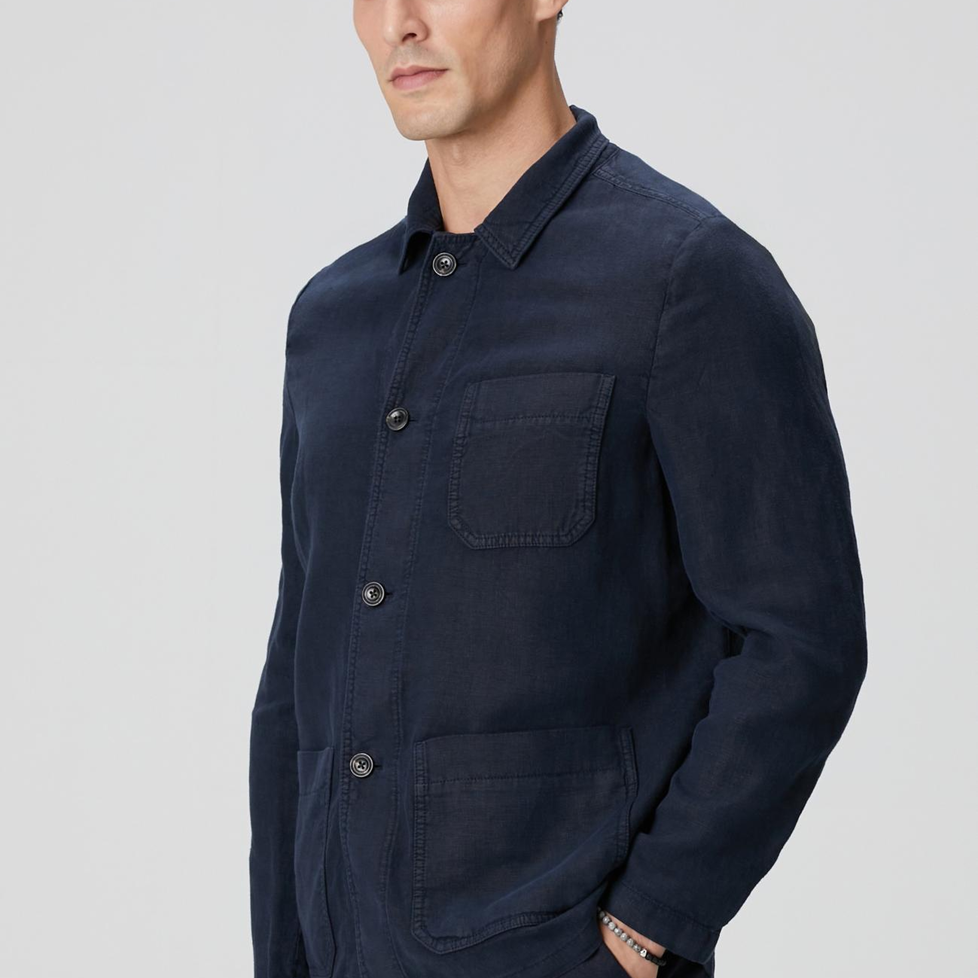 Network Erkek Lacivert Cep Detaylı Parça Boya Keten Dış Gömlek