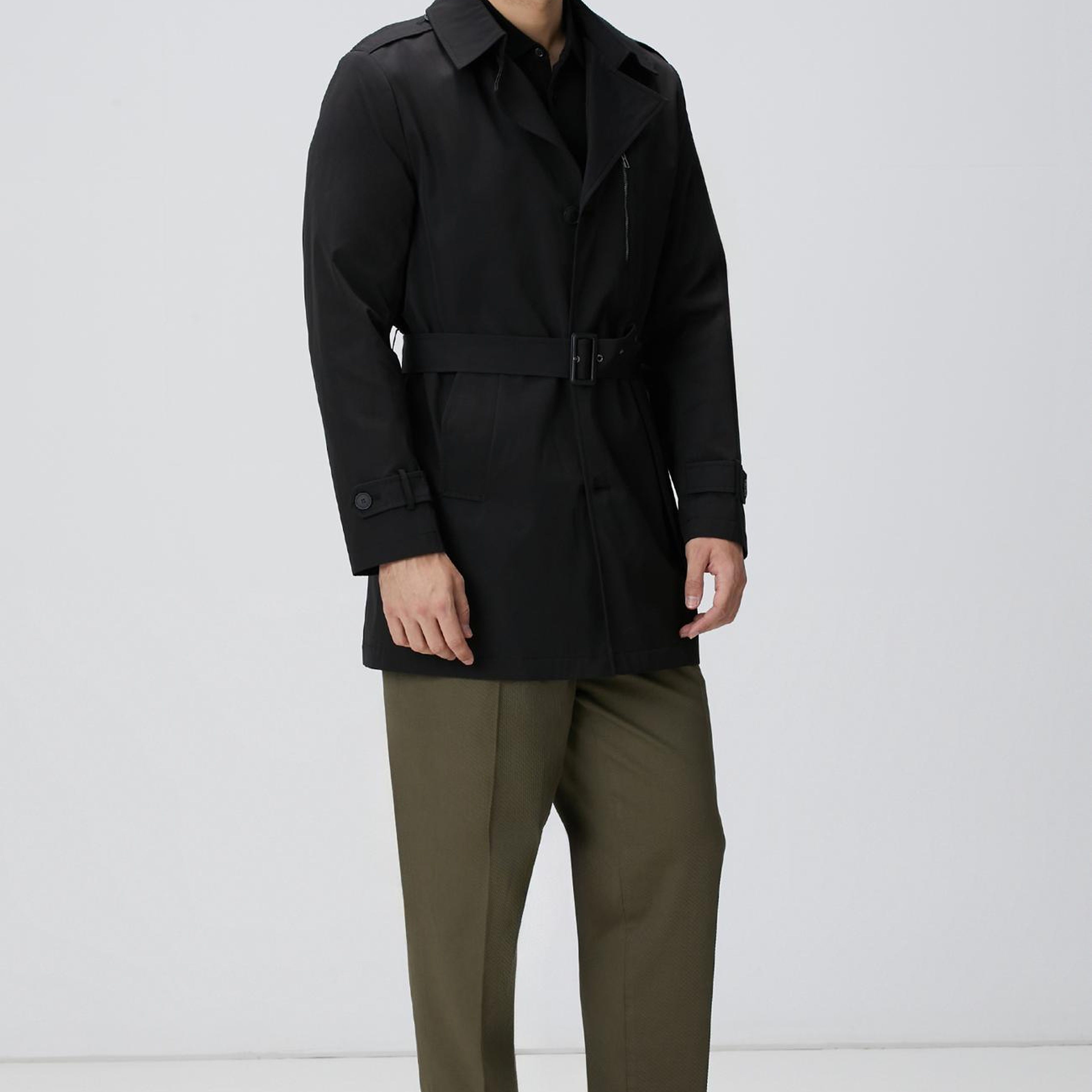 Network Erkek Siyah Kuşaklı Pardösü