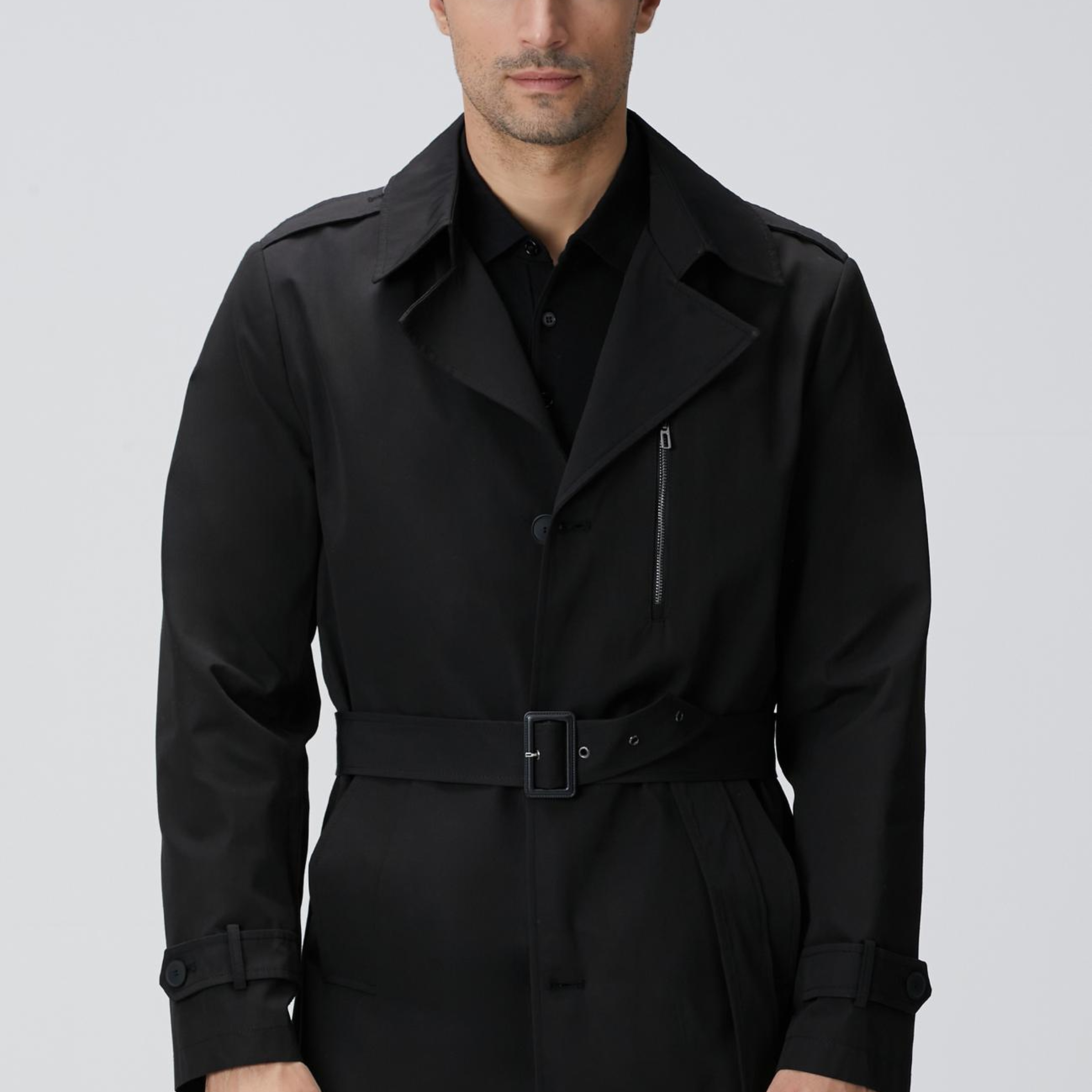 Network Erkek Siyah Kuşaklı Pardösü