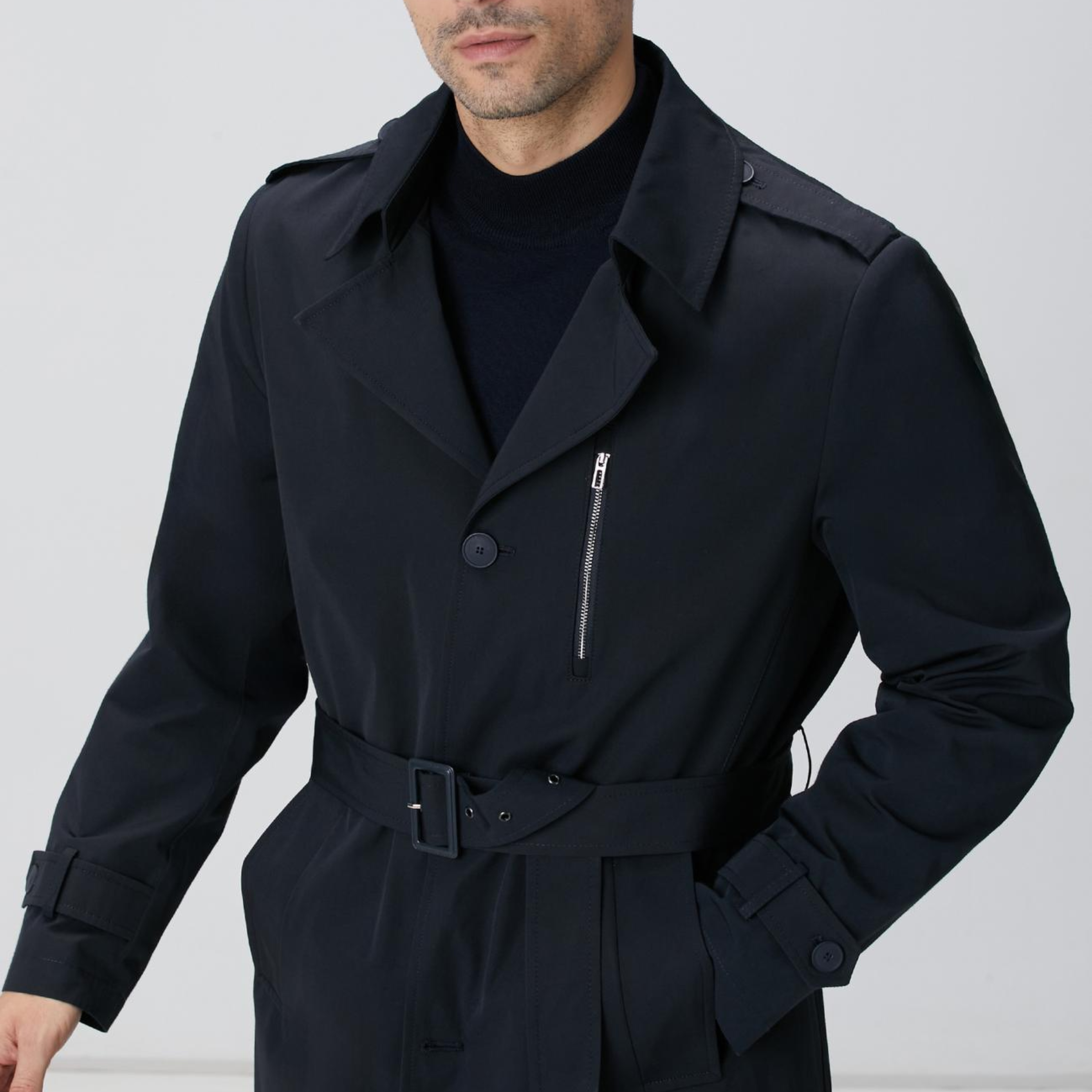 Network Erkek Lacivert Kuşaklı Pardösü