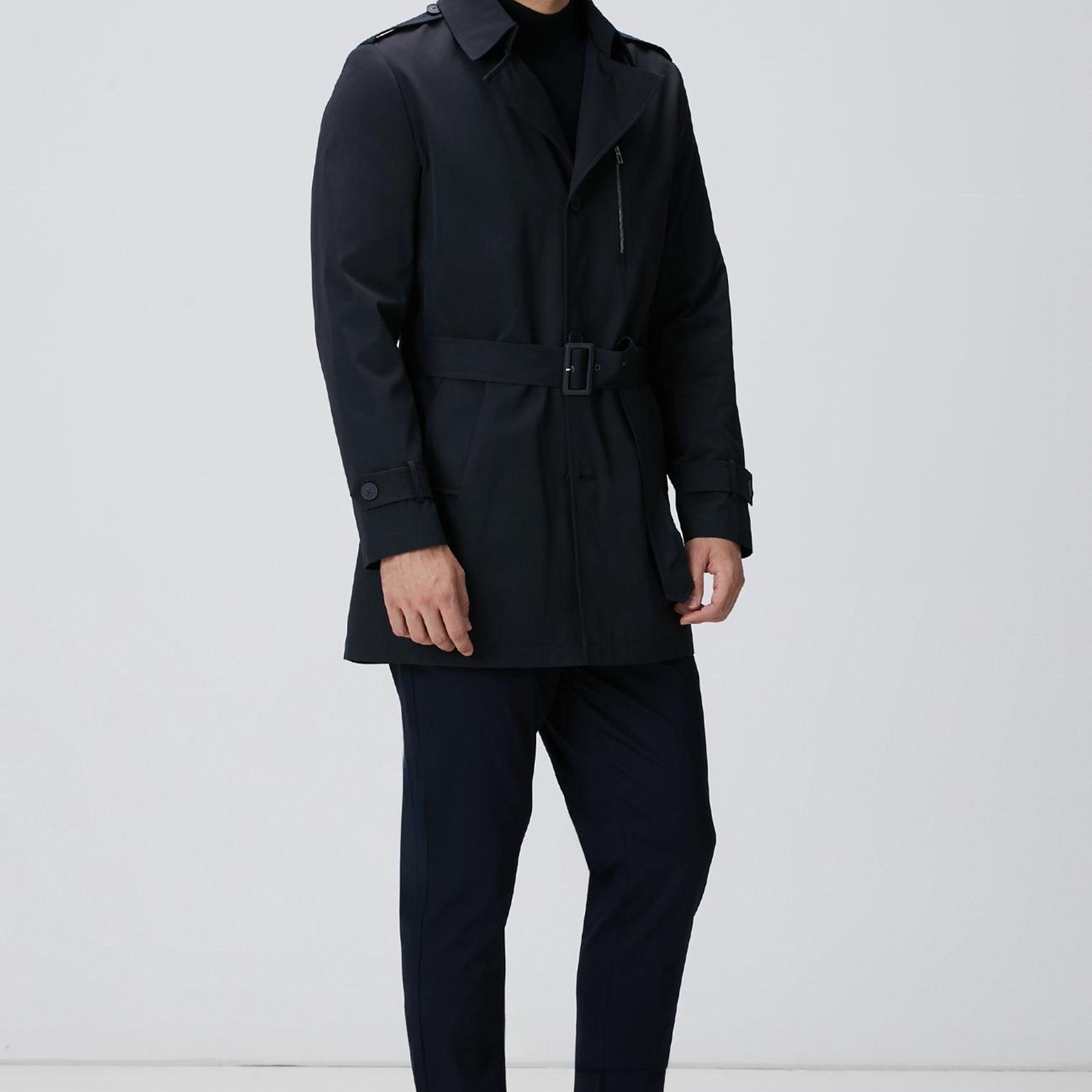 Network Erkek Lacivert Kuşaklı Pardösü