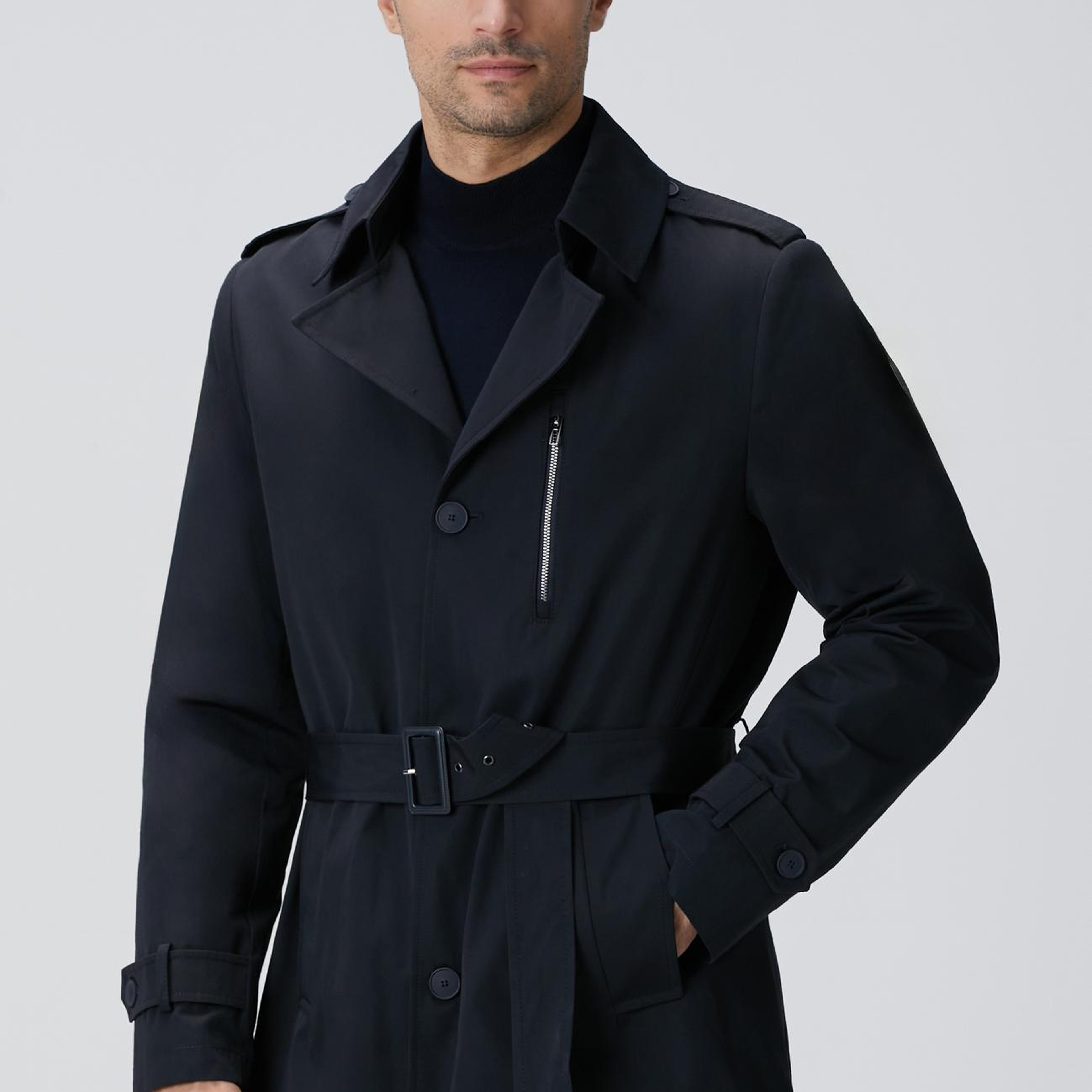 Network Erkek Lacivert Kuşaklı Pardösü