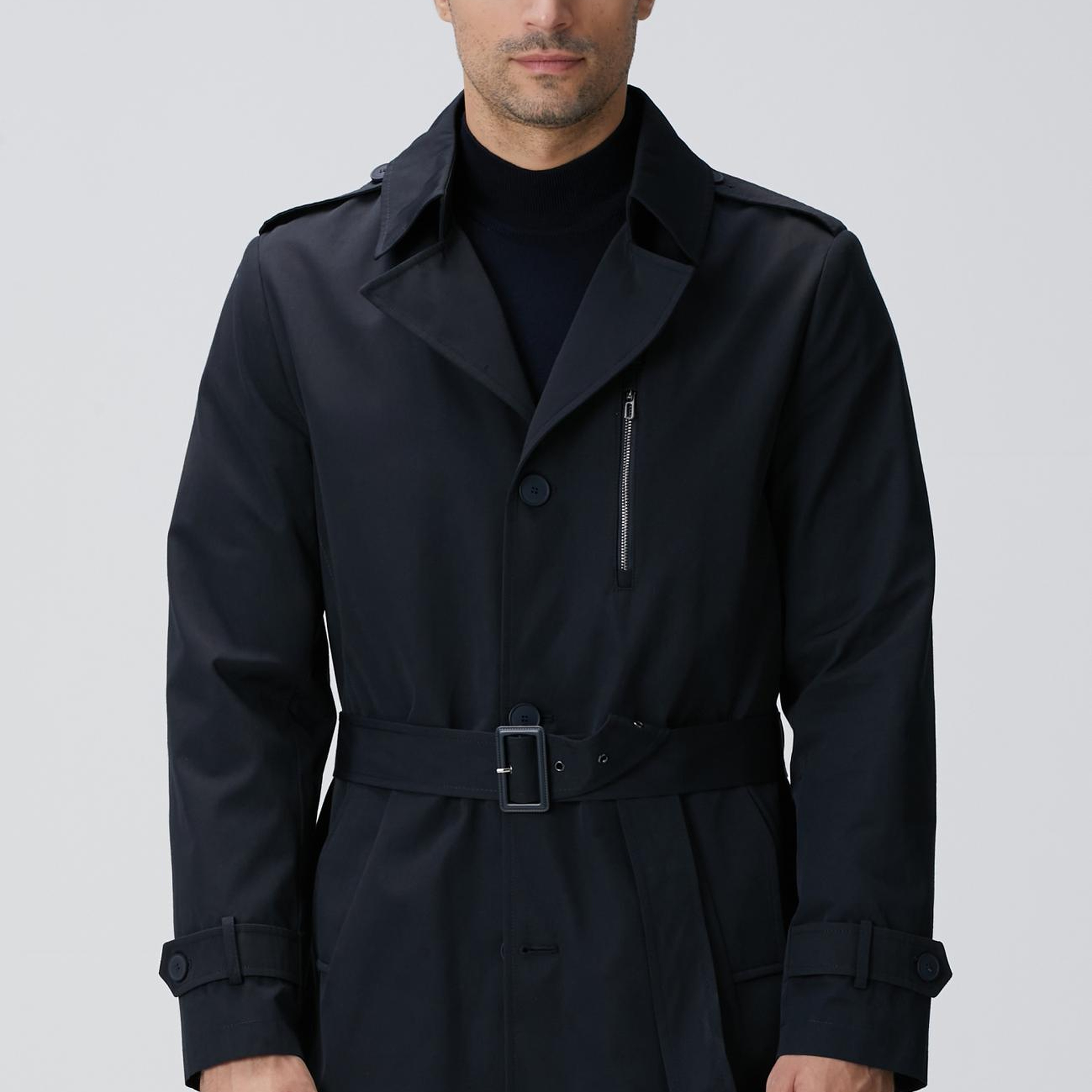 Network Erkek Lacivert Kuşaklı Pardösü