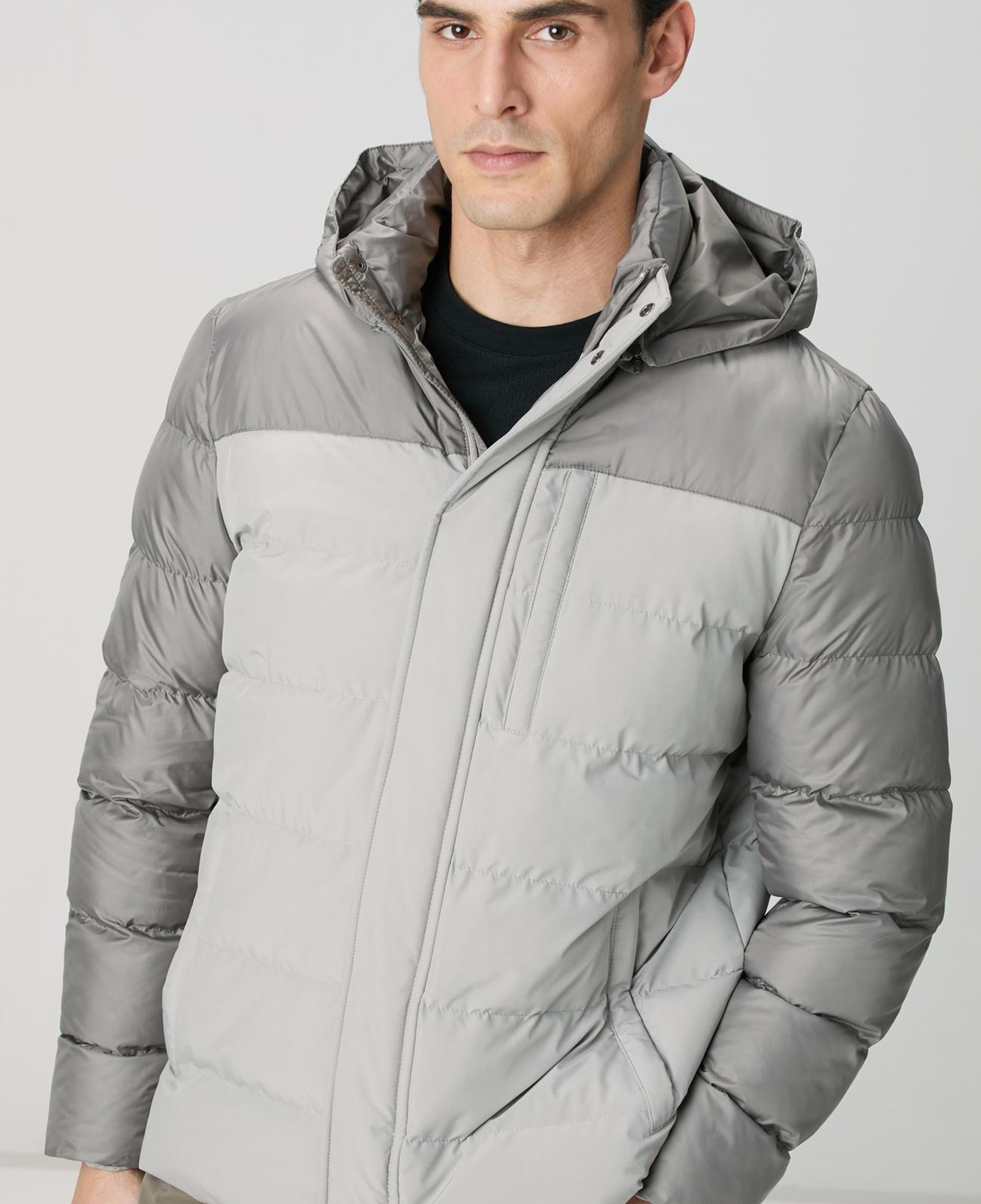 Network Erkek Gri Kapüşonlu Ray Kapitoneli Casual Kaban
