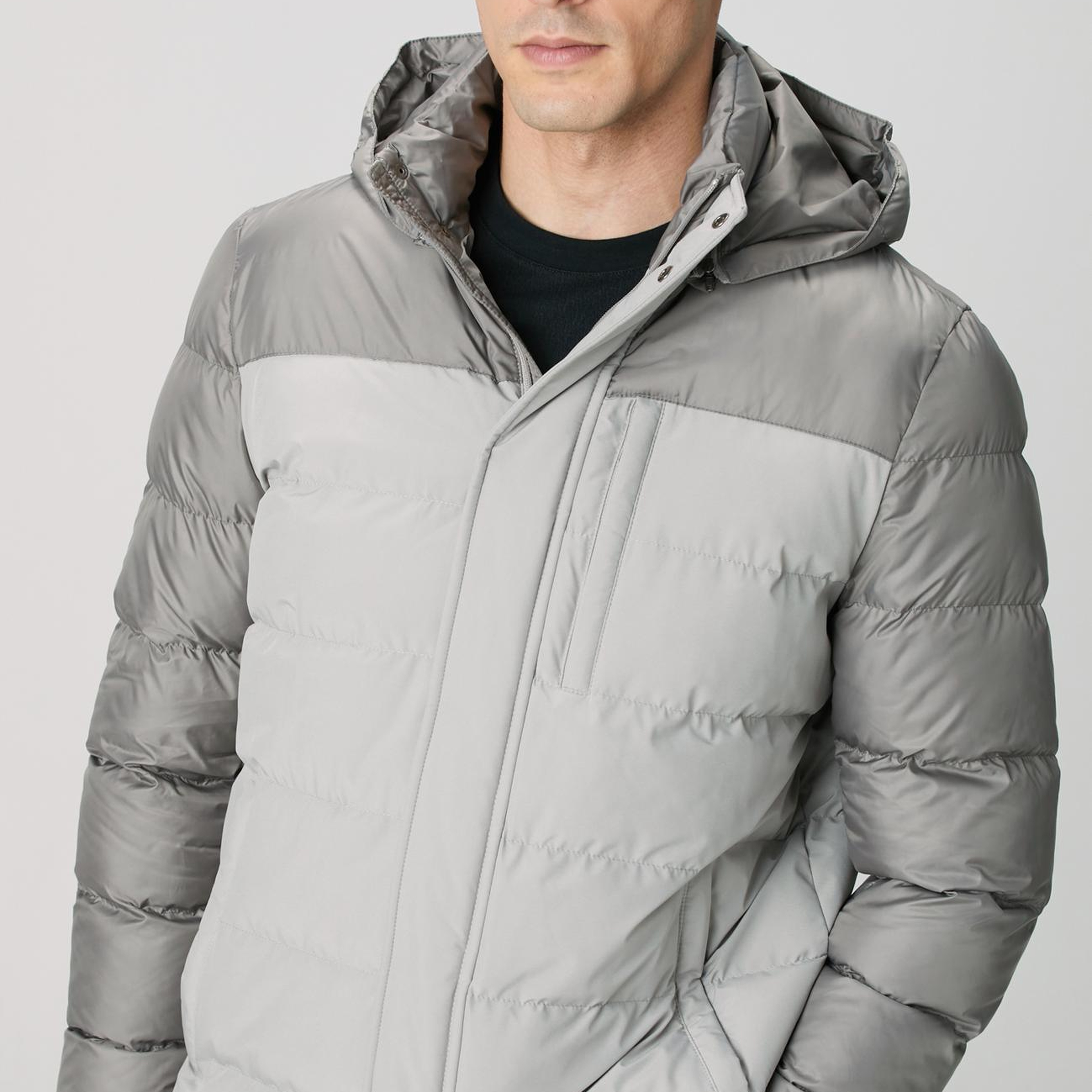 Network Erkek Gri Kapüşonlu Ray Kapitoneli Casual Kaban