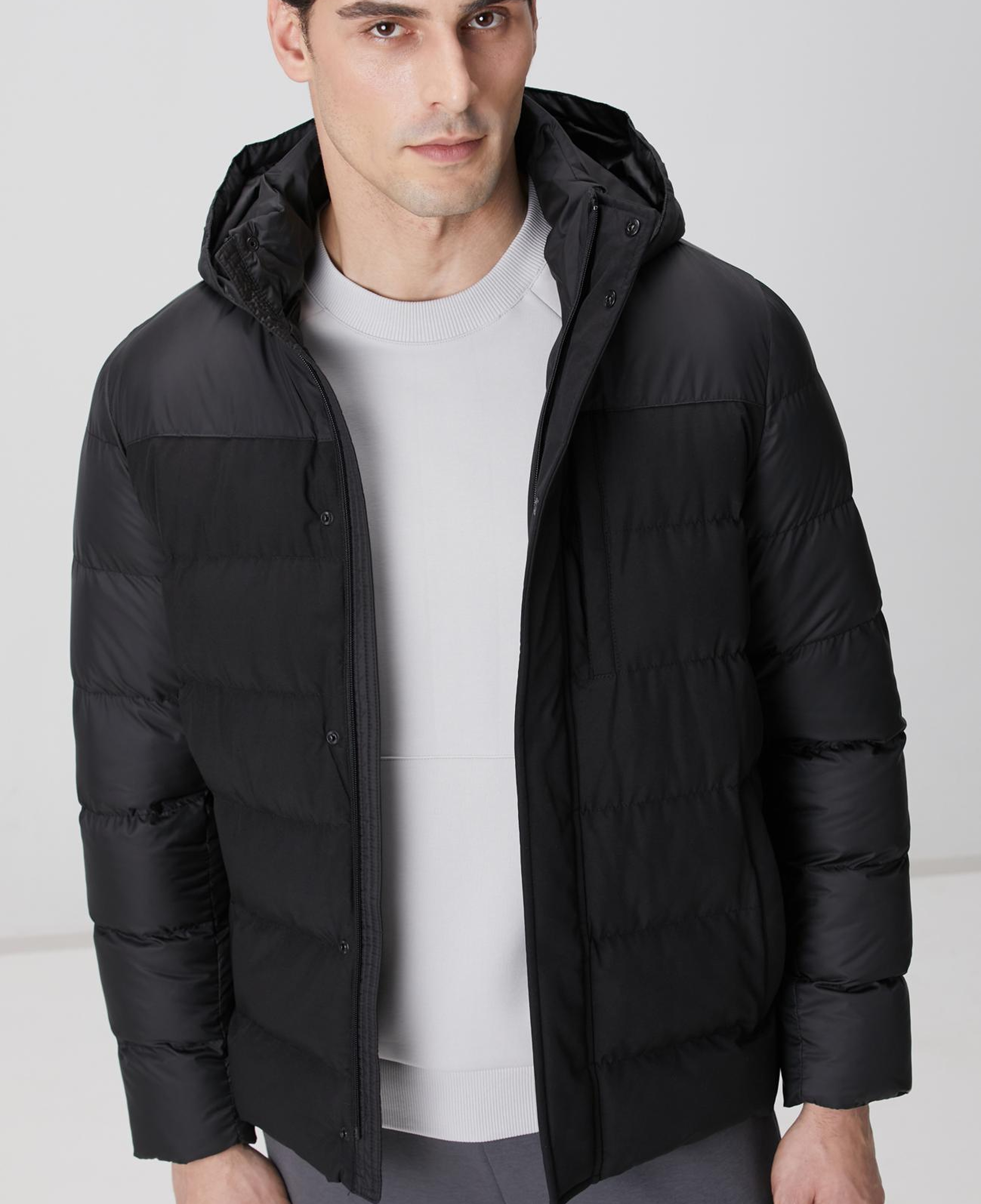 Network Erkek Siyah Kapüşonlu Ray Kapitoneli Casual Kaban