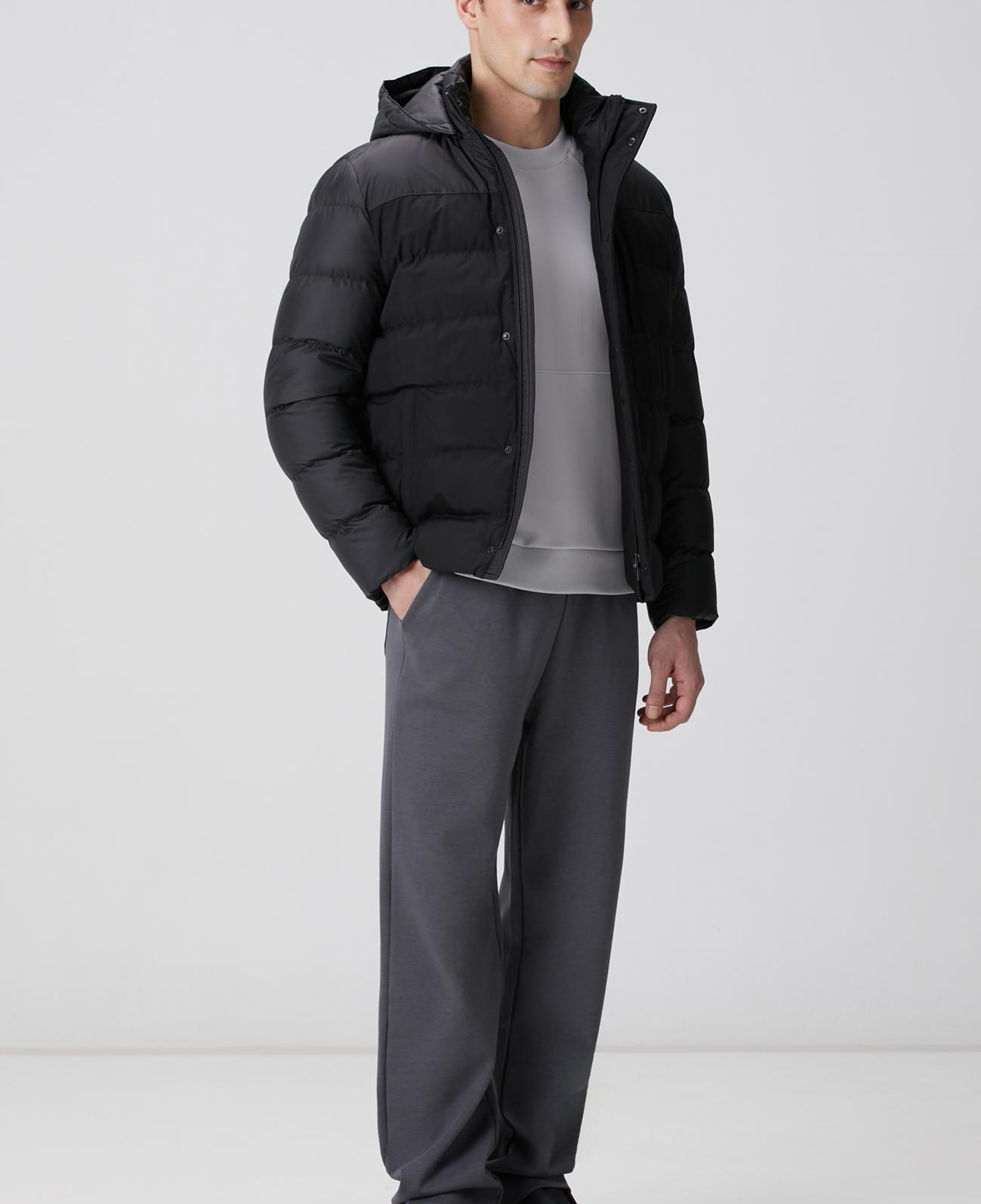 Network Erkek Siyah Kapüşonlu Ray Kapitoneli Casual Kaban