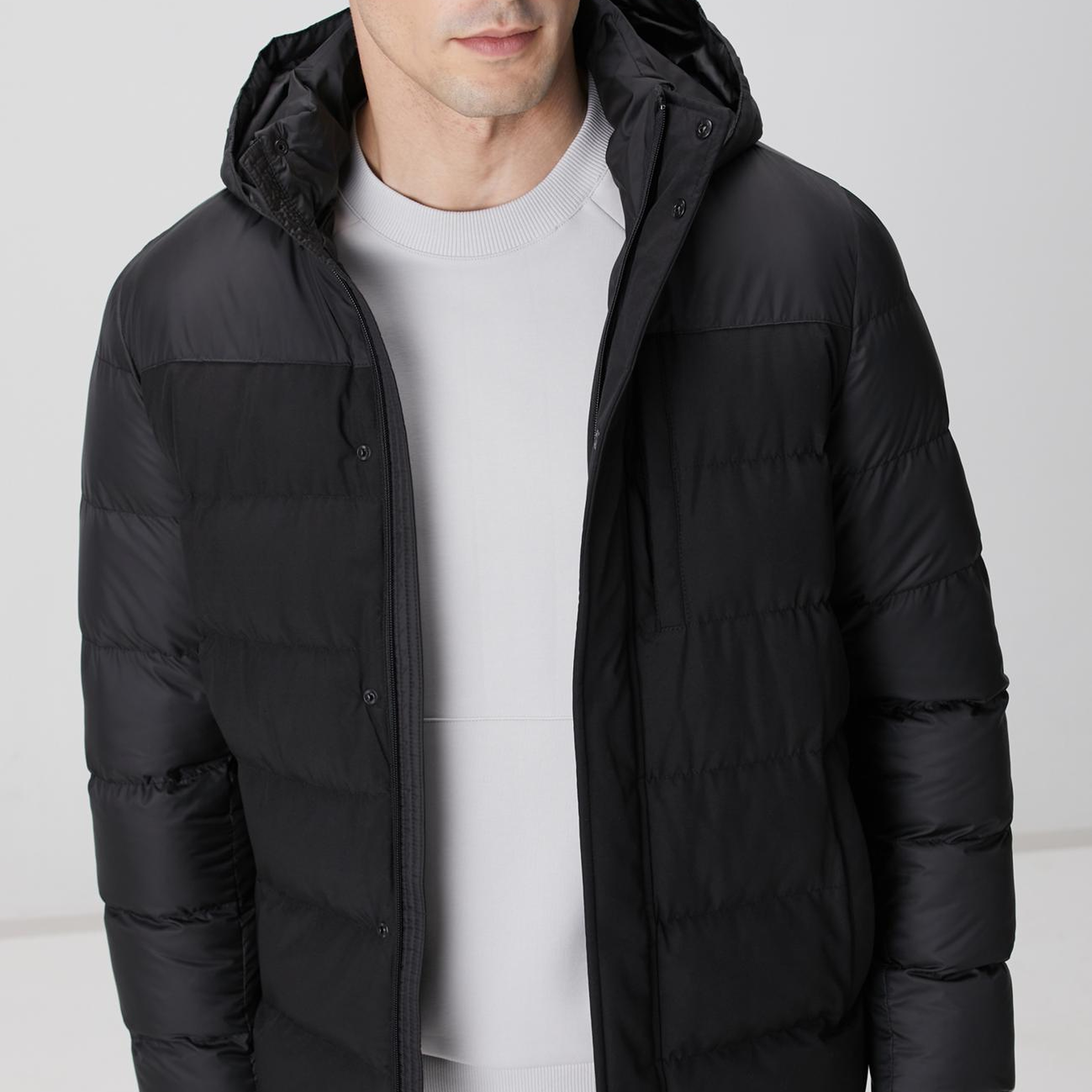 Network Erkek Siyah Kapüşonlu Ray Kapitoneli Casual Kaban