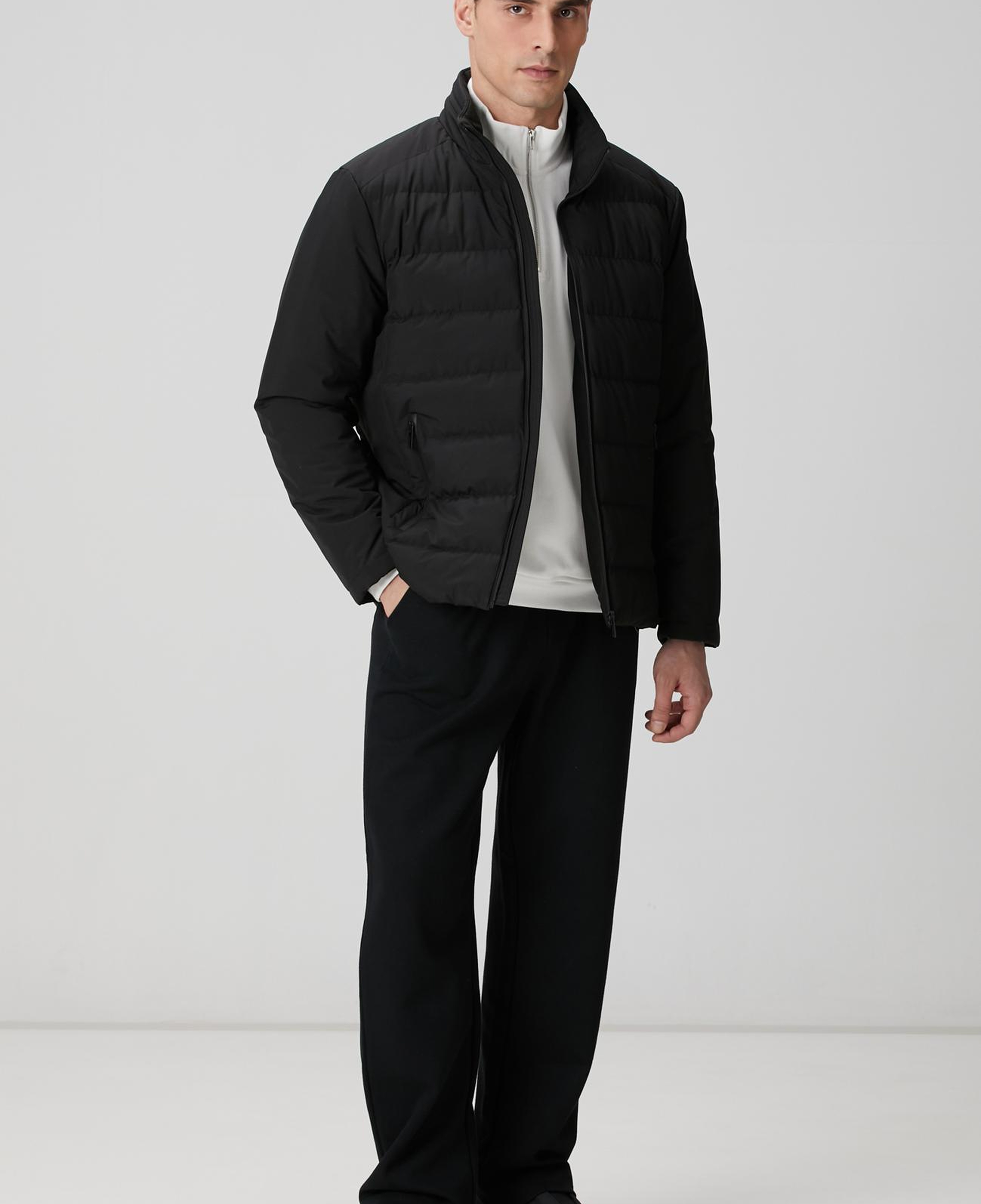 Network Erkek Siyah Su Geçirmez Fermuarlı Casual Kaban