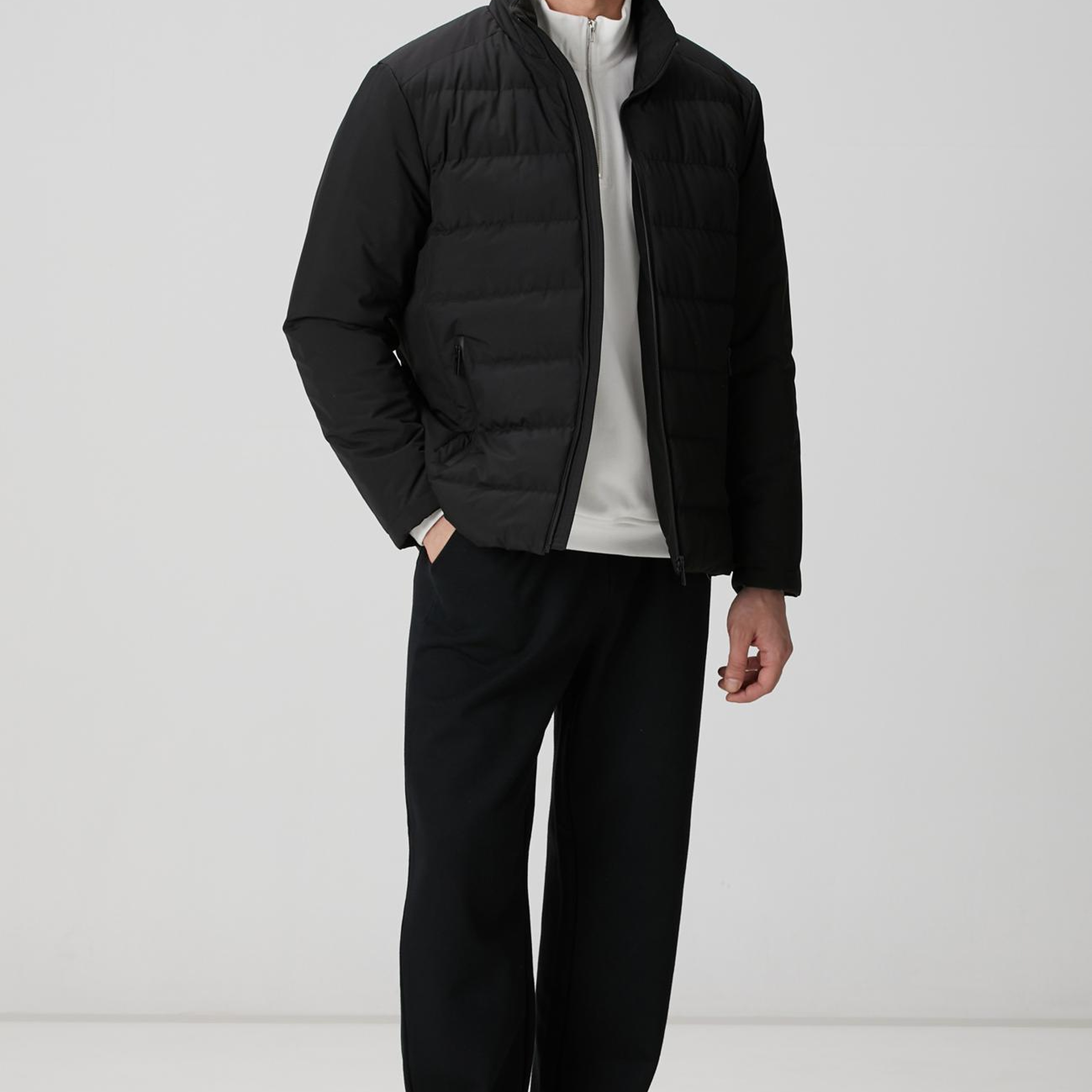 Network Erkek Siyah Su Geçirmez Fermuarlı Casual Kaban