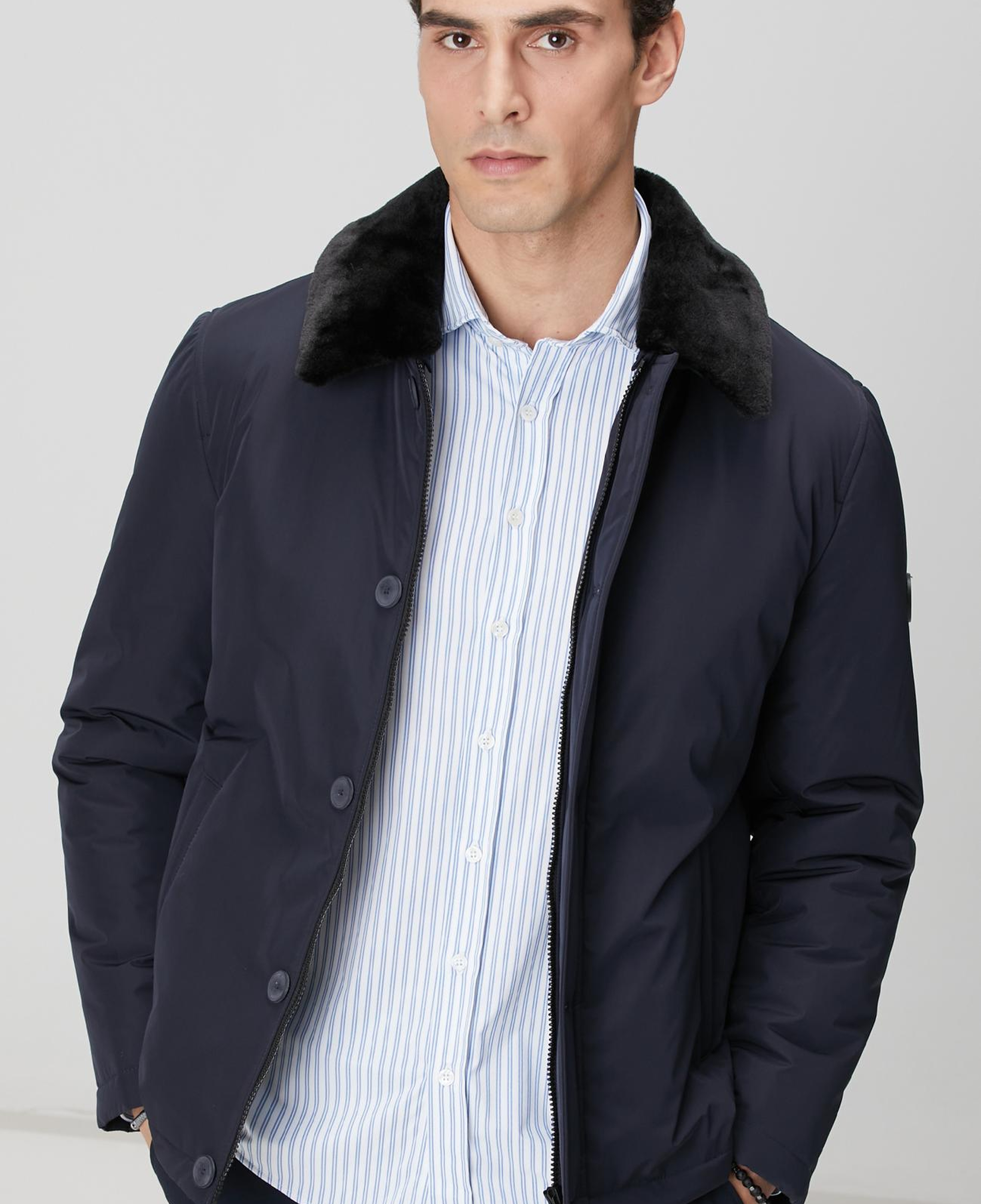 Network Erkek Lacivert Yakası Kürk Detaylı Mont