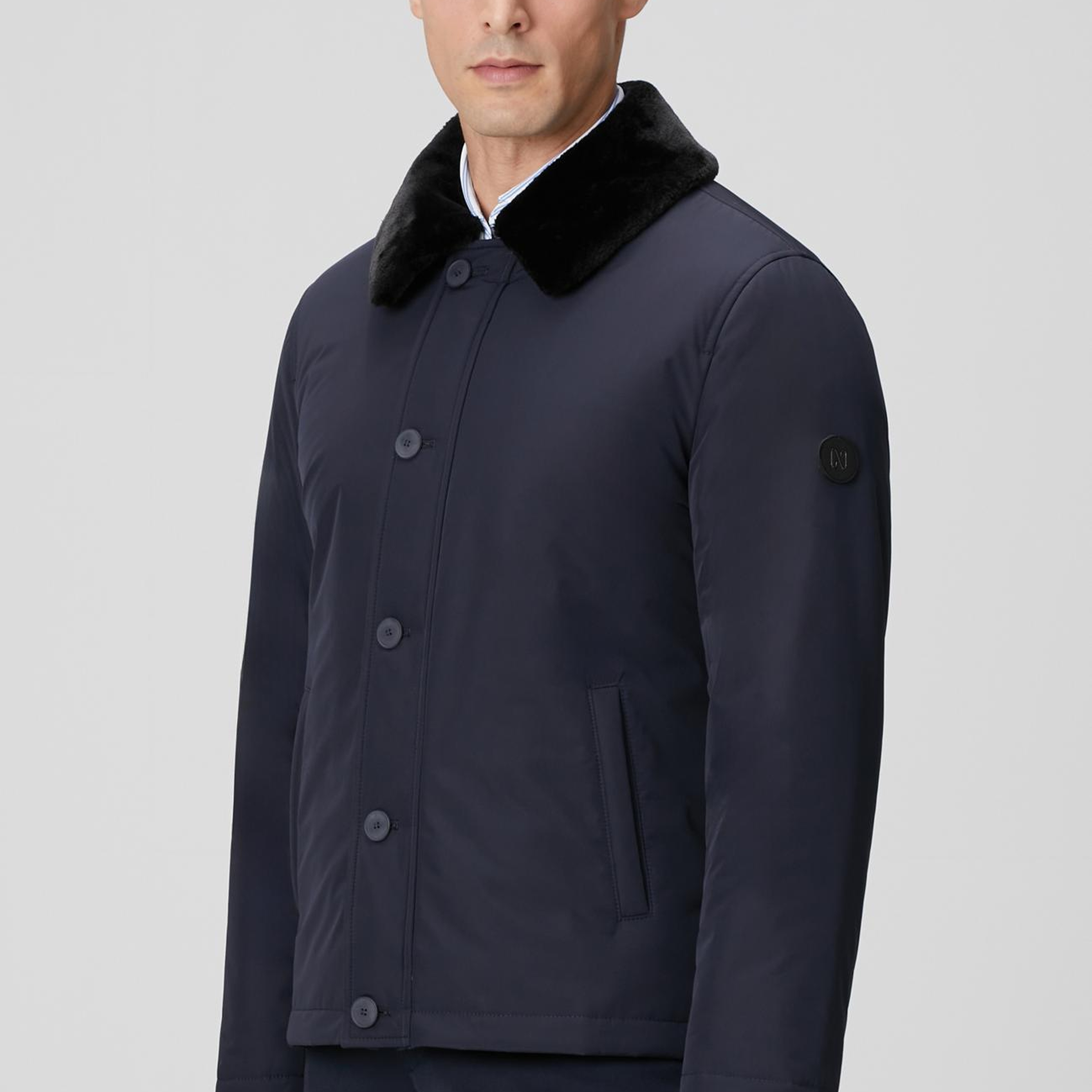Network Erkek Lacivert Yakası Kürk Detaylı Mont