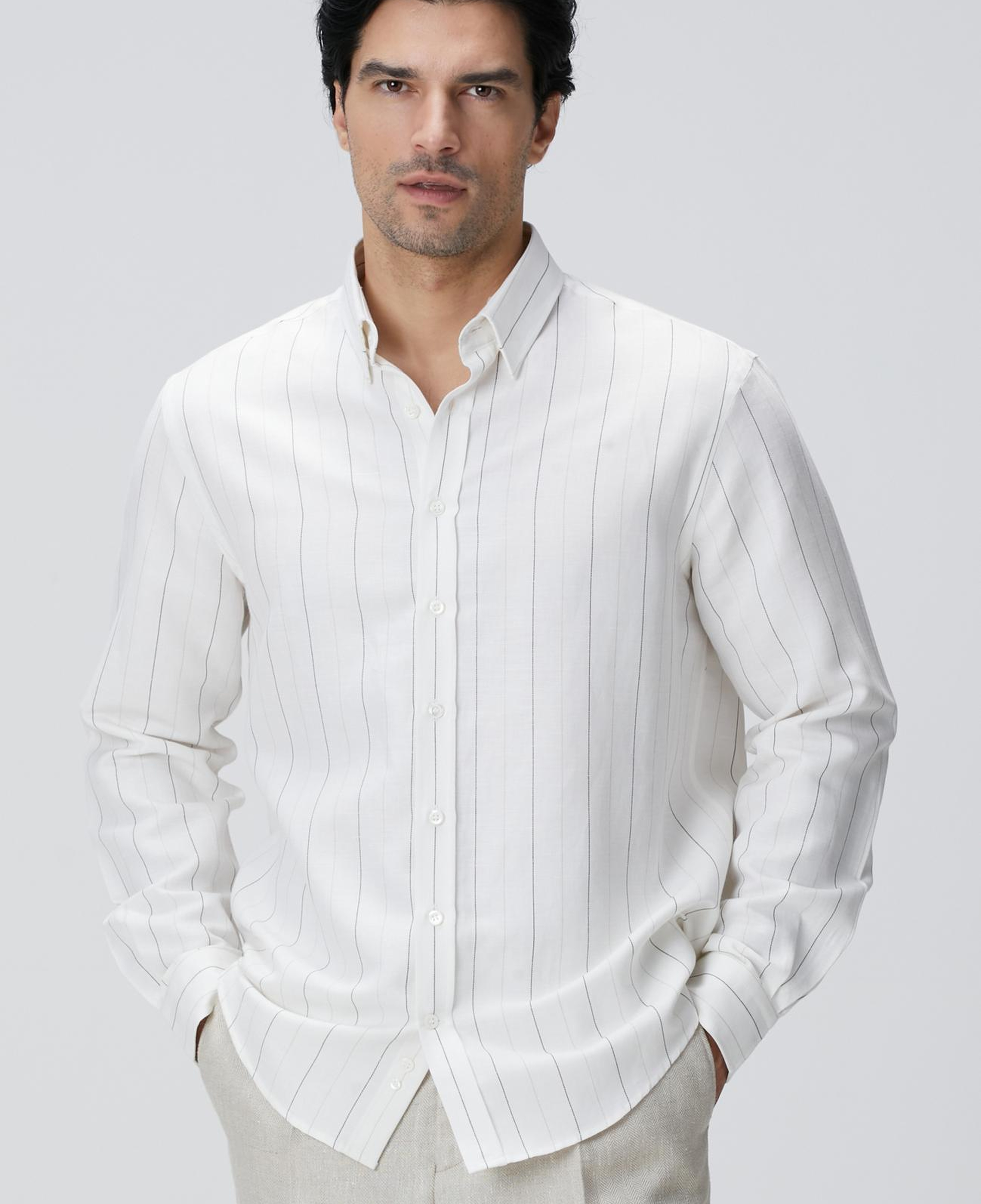 Network Erkek Beyaz Çizgi Desenli Gömlek