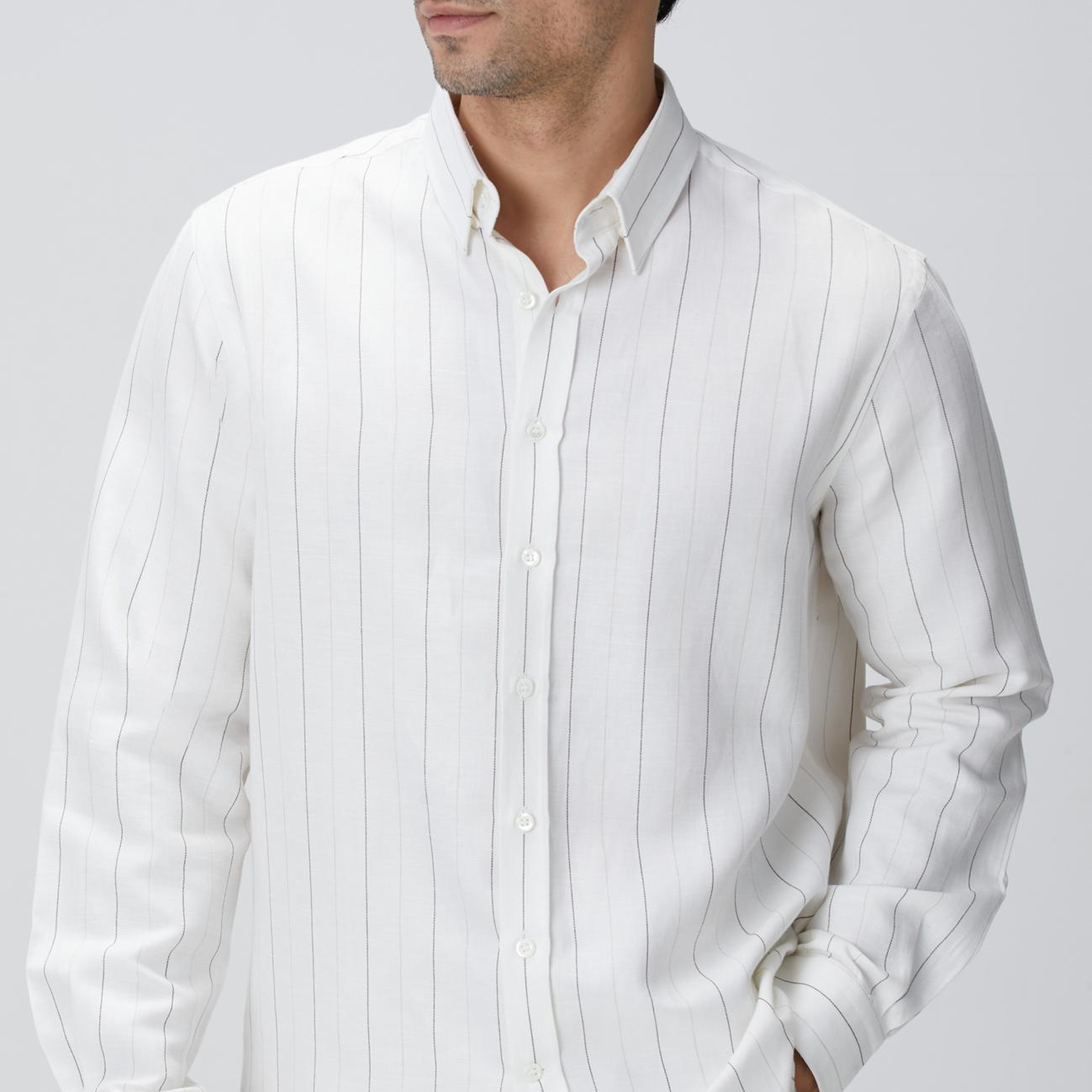 Network Erkek Beyaz Çizgi Desenli Gömlek