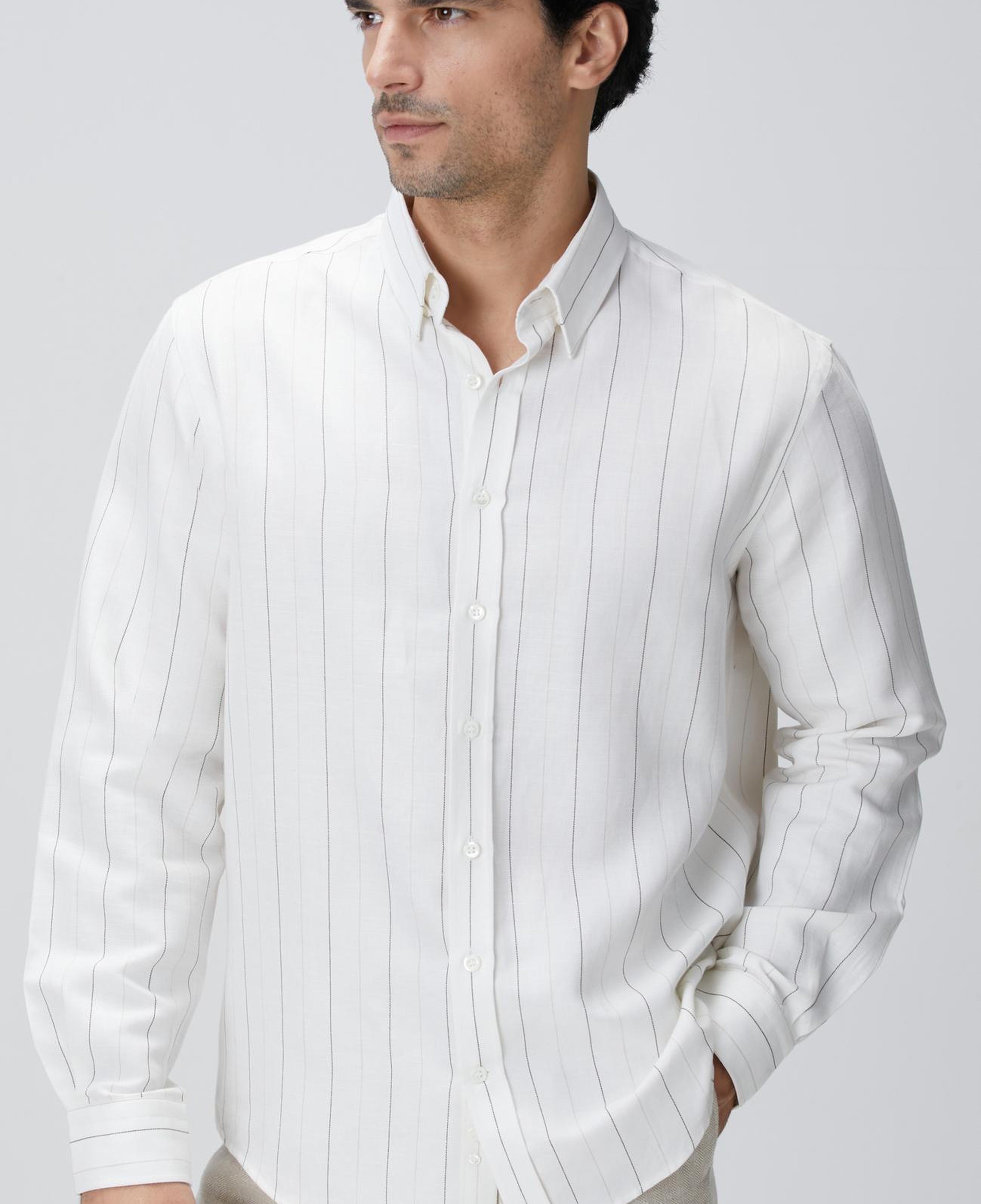 Network Erkek Beyaz Çizgi Desenli Gömlek