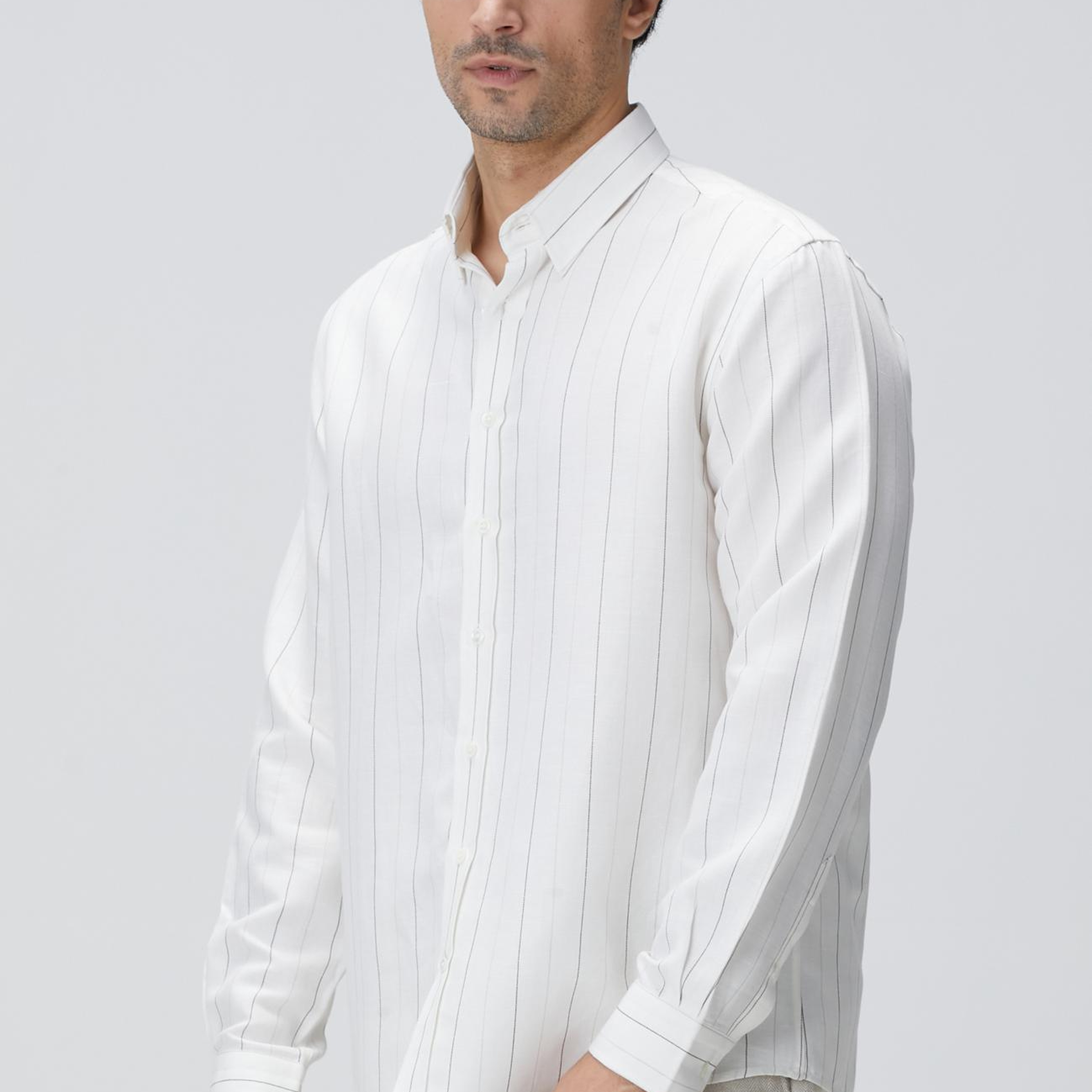 Network Erkek Beyaz Çizgi Desenli Gömlek