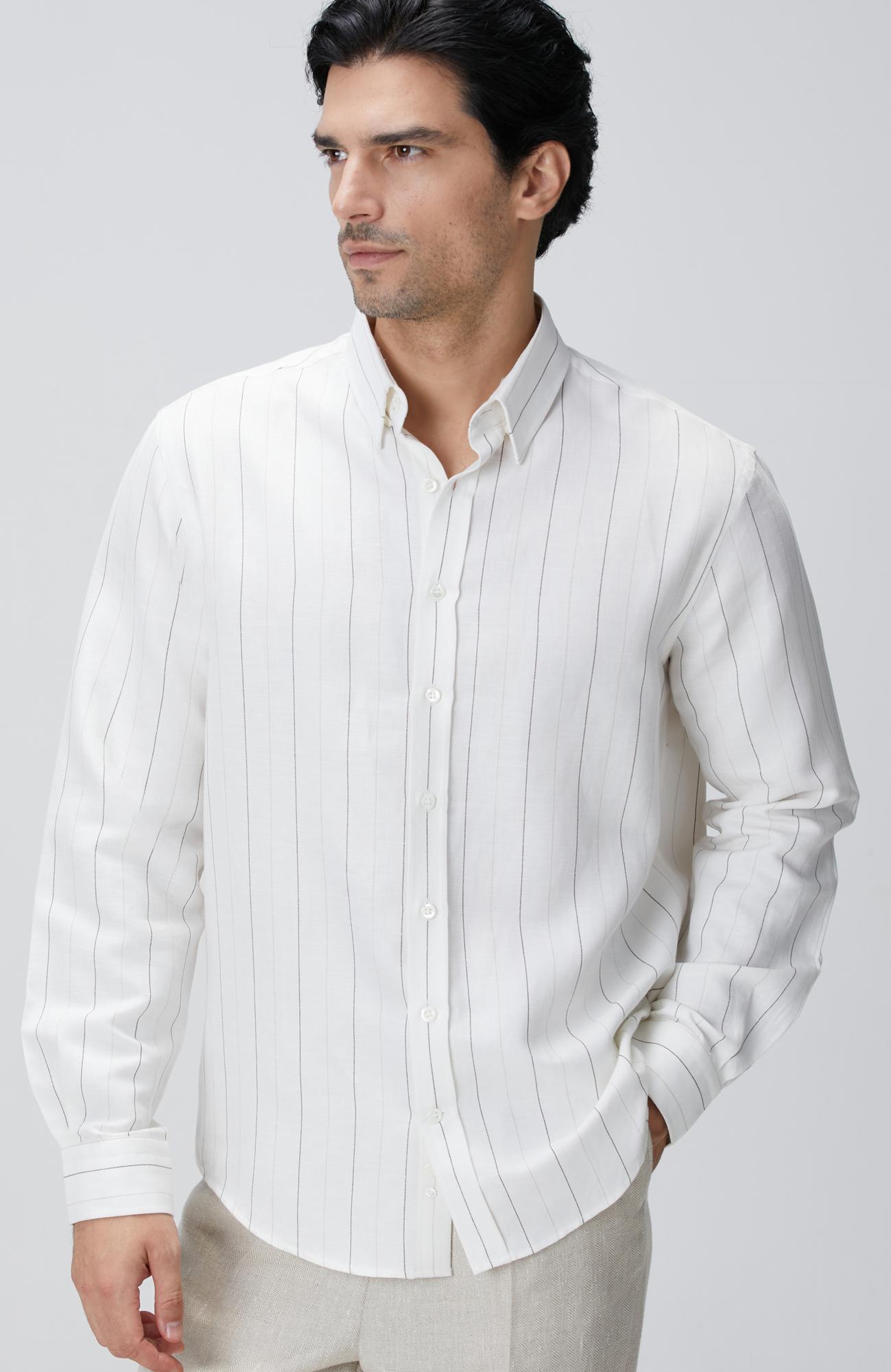 Network Erkek Beyaz Çizgi Desenli Gömlek