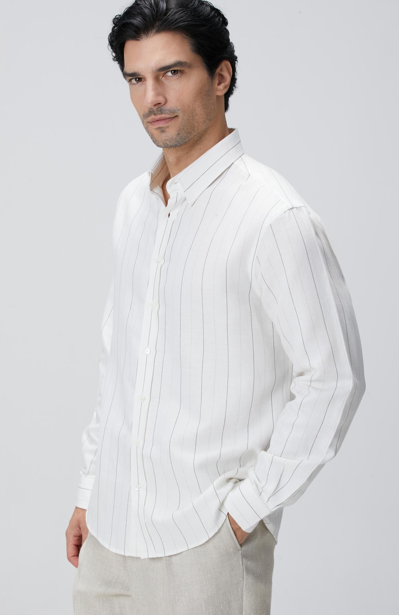 Network Erkek Beyaz Çizgi Desenli Gömlek