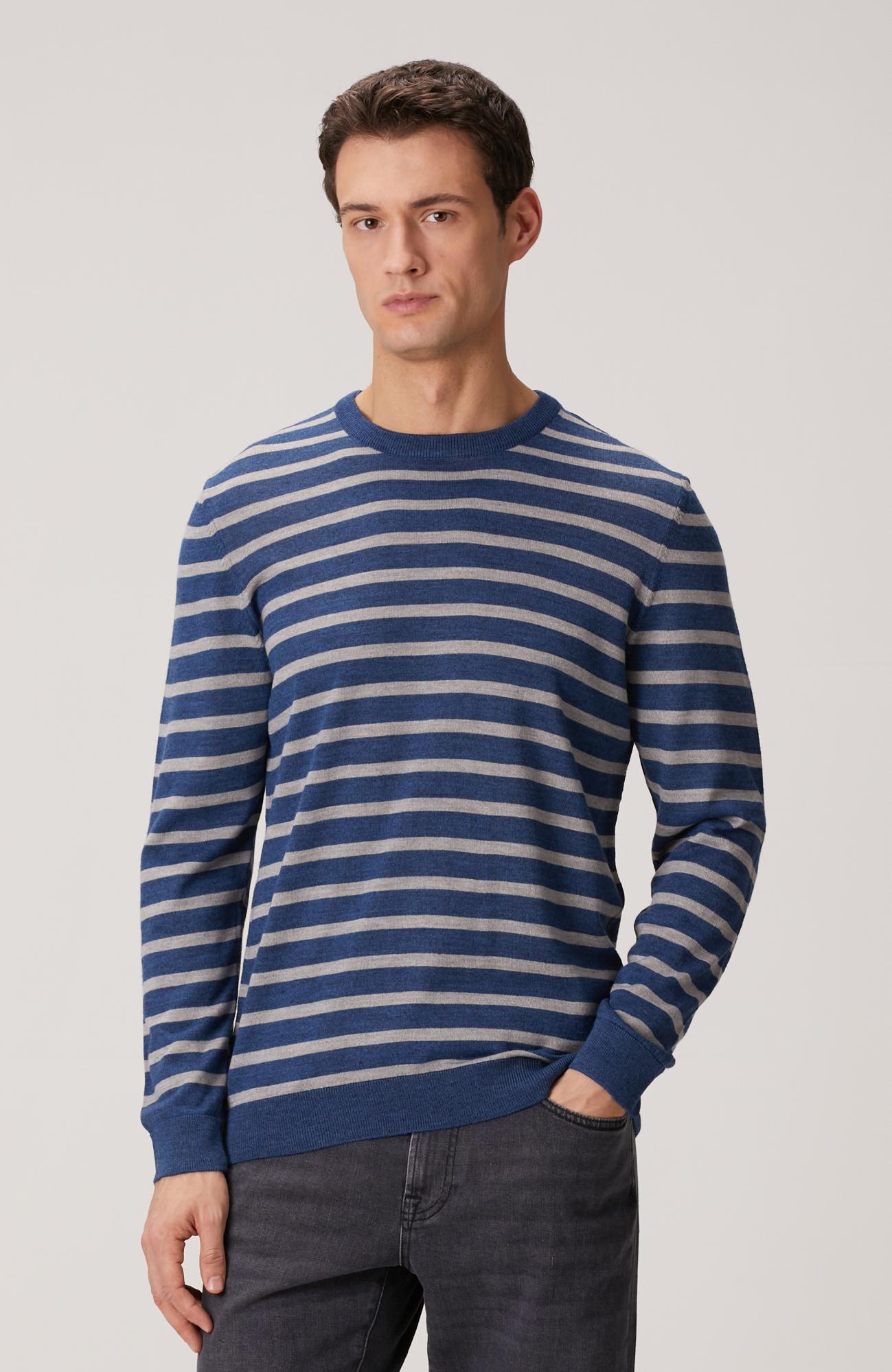 Network Erkek Indigo Çizgili Triko Kazak