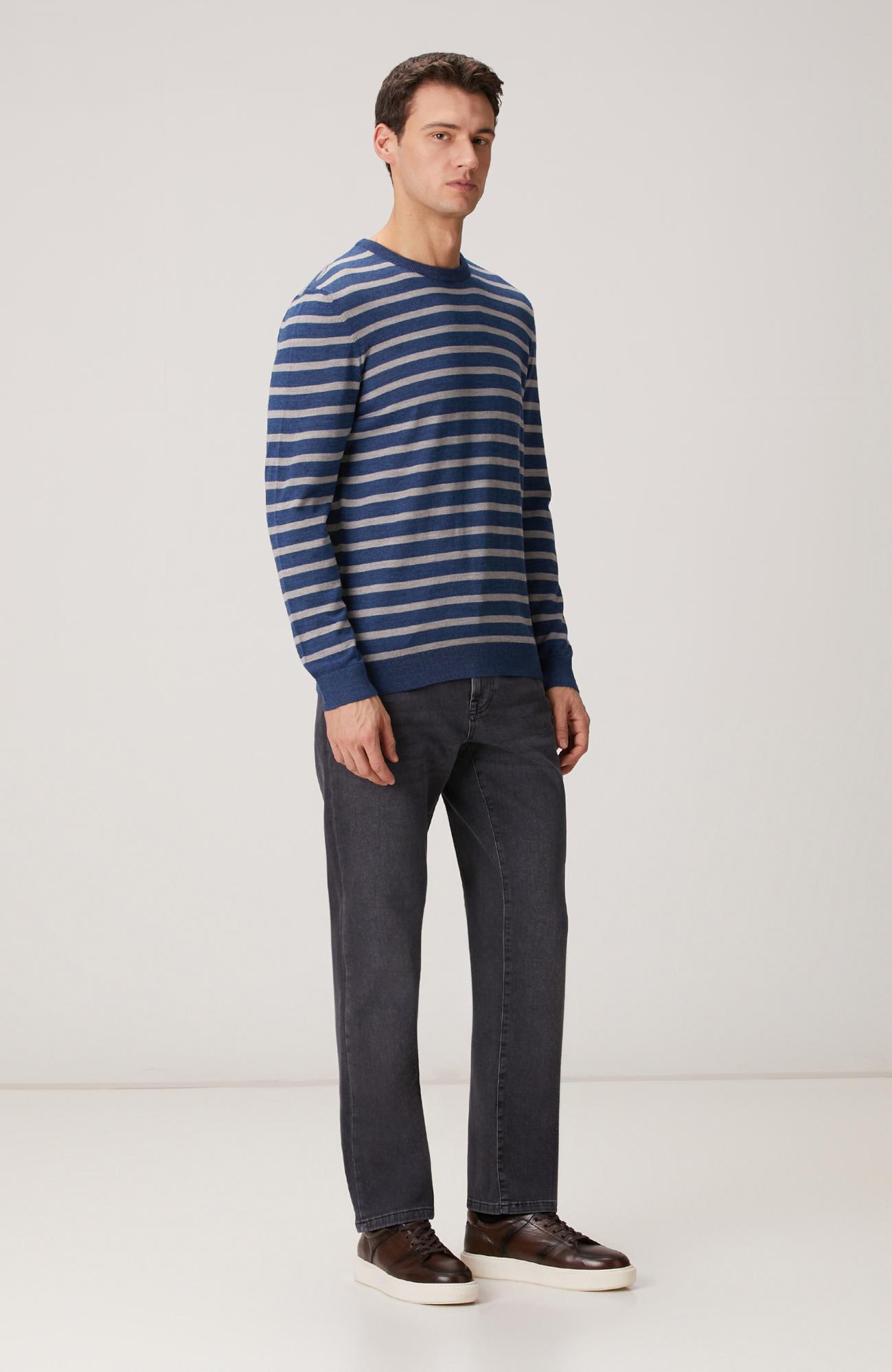Network Erkek Indigo Çizgili Triko Kazak