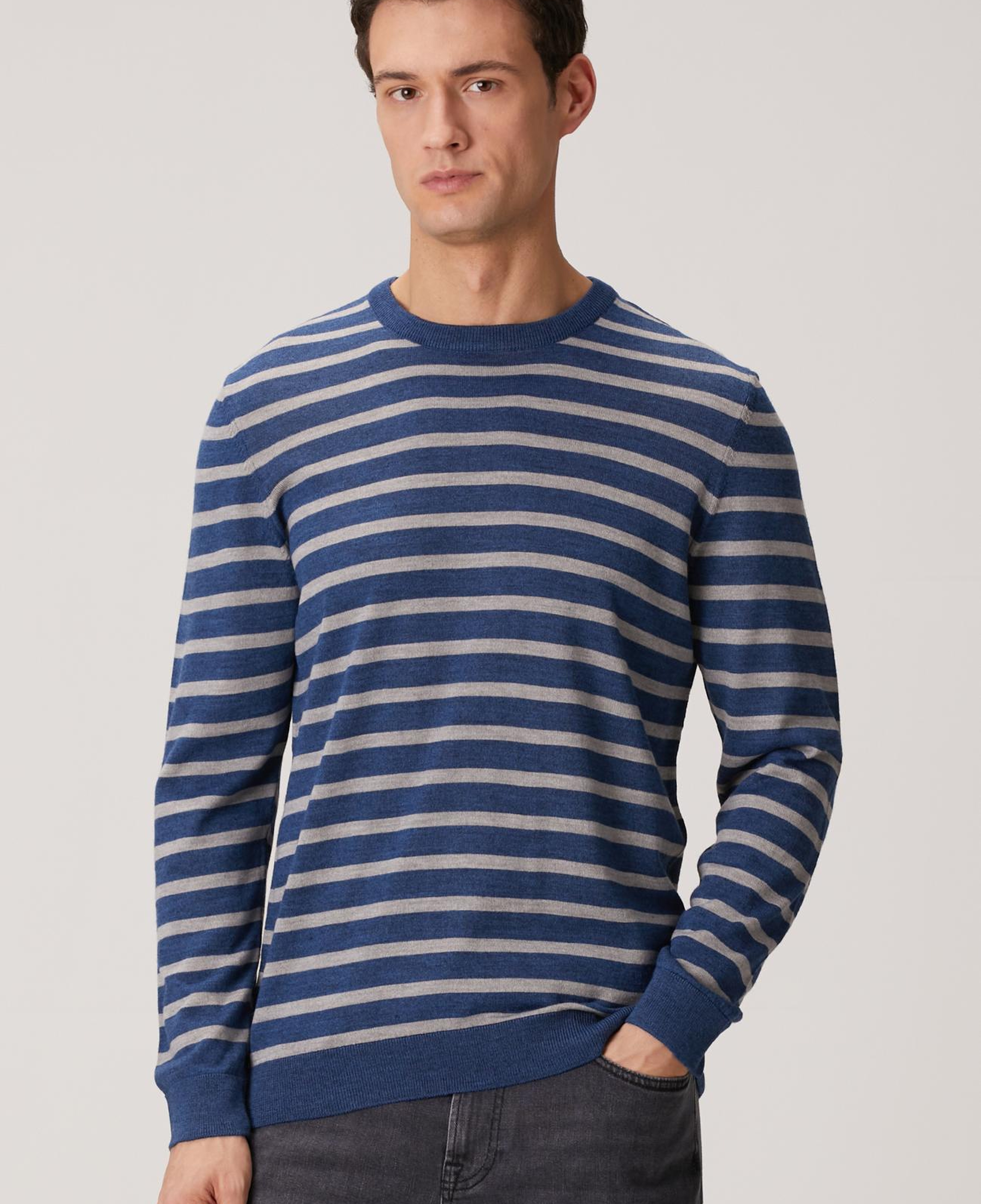 Network Erkek Indigo Çizgili Triko Kazak