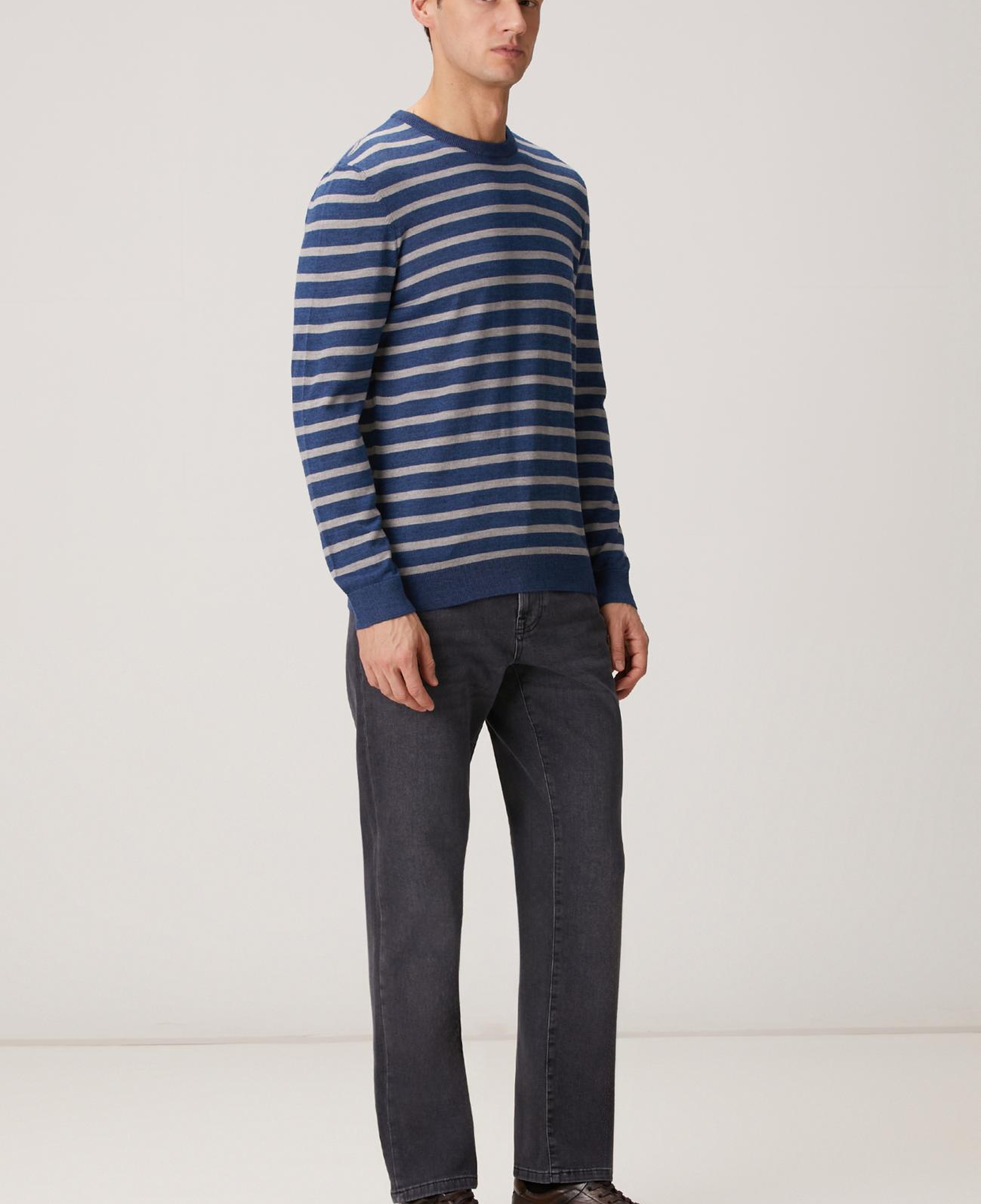 Network Erkek Indigo Çizgili Triko Kazak