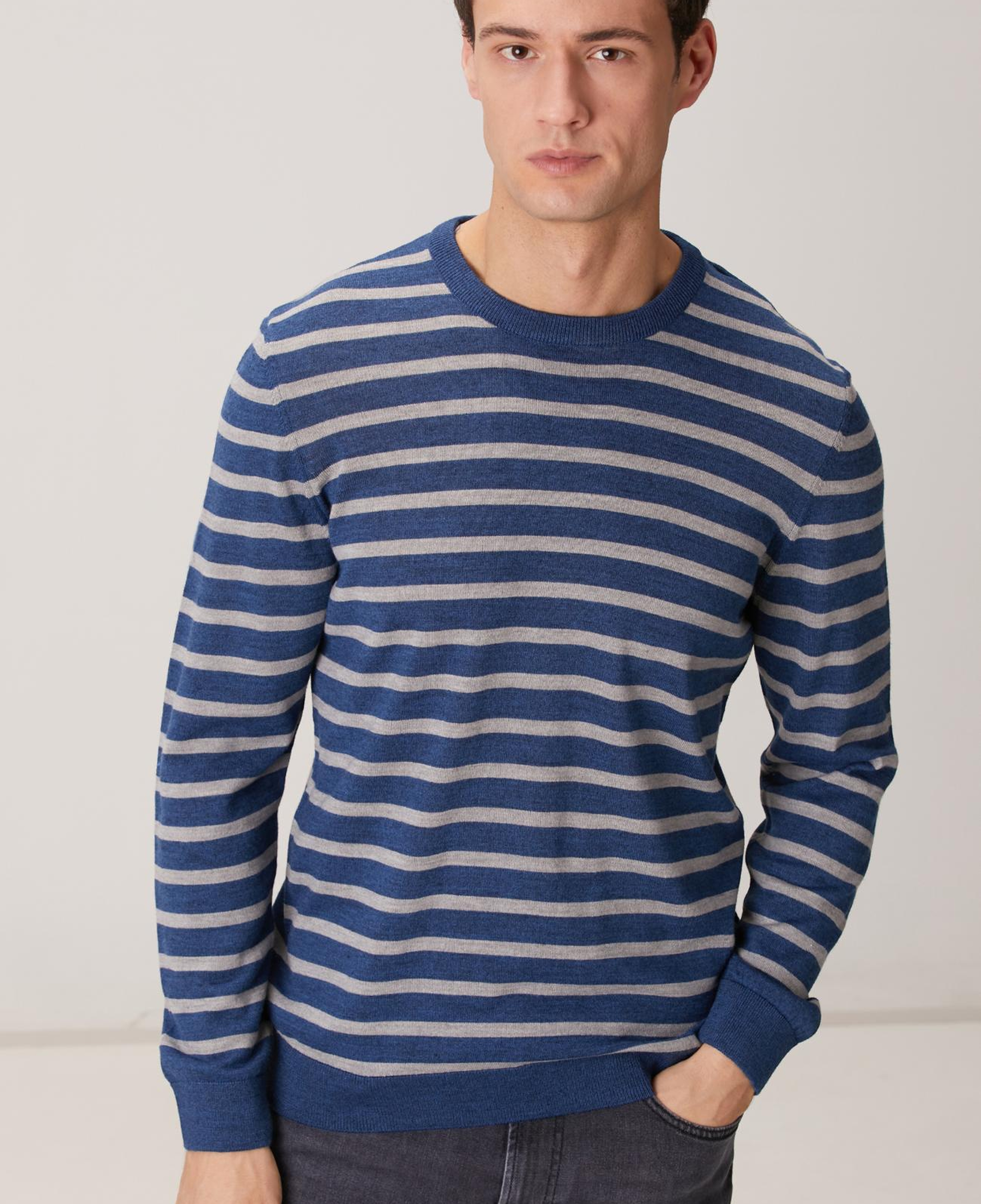 Network Erkek Indigo Çizgili Triko Kazak