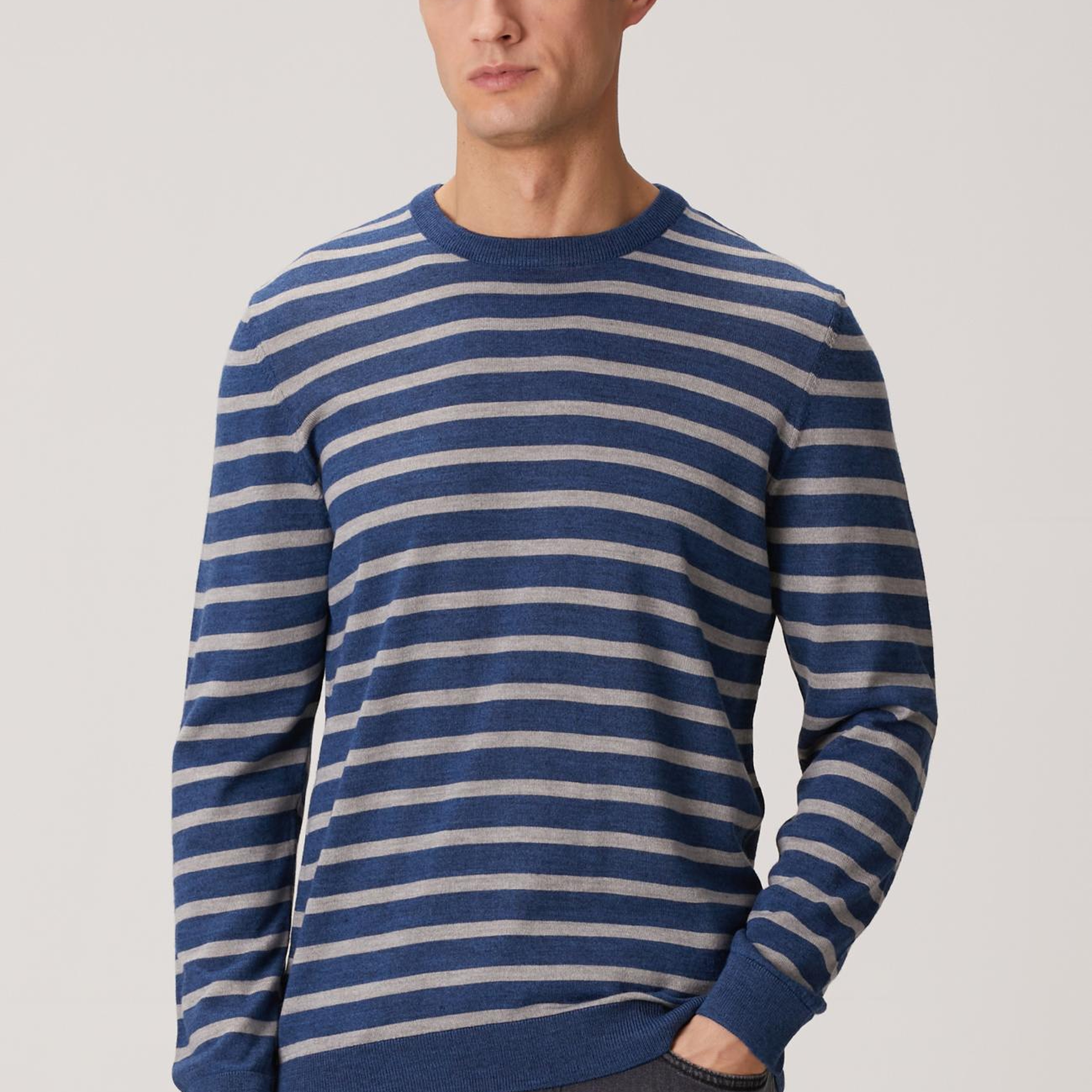 Network Erkek Indigo Çizgili Triko Kazak