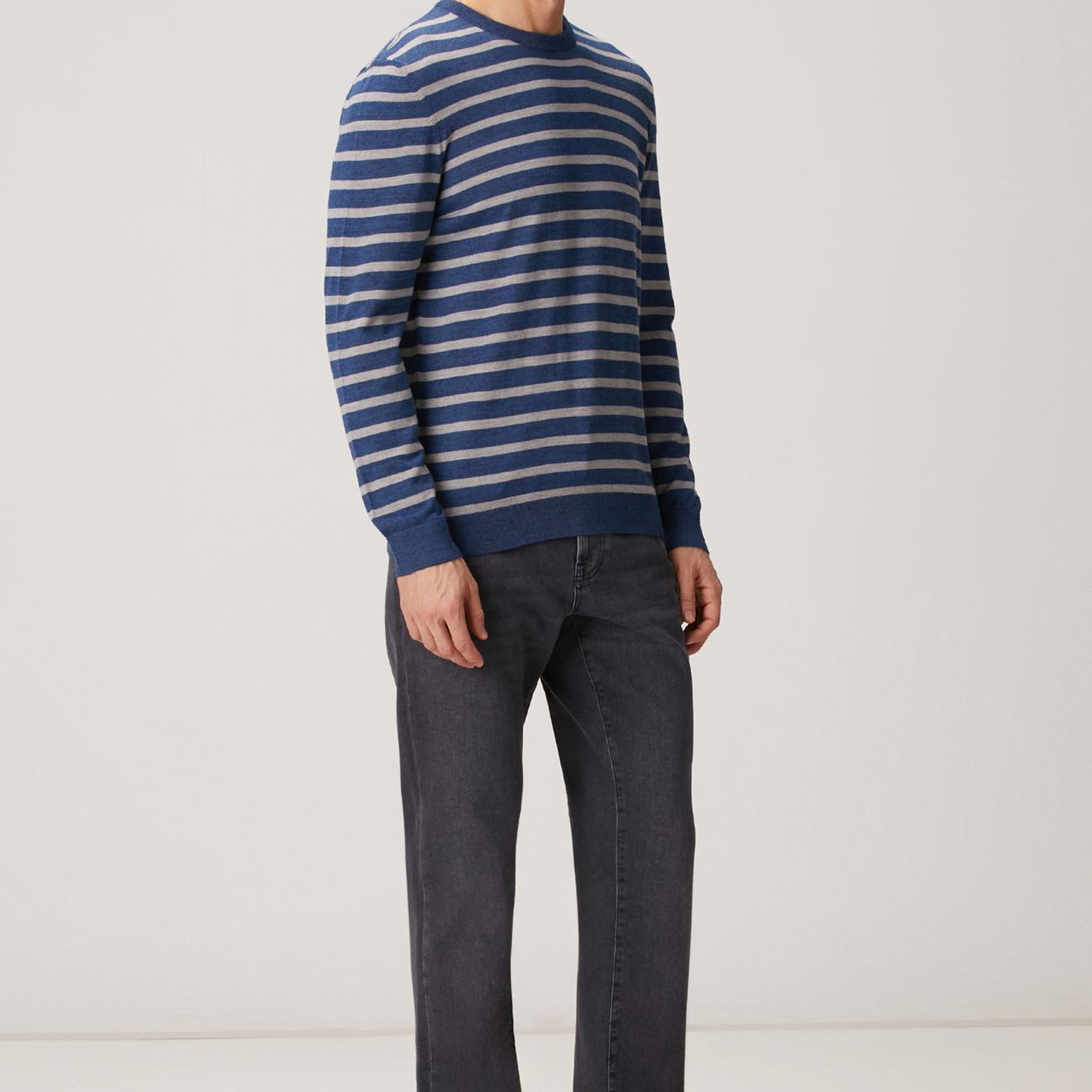 Network Erkek Indigo Çizgili Triko Kazak