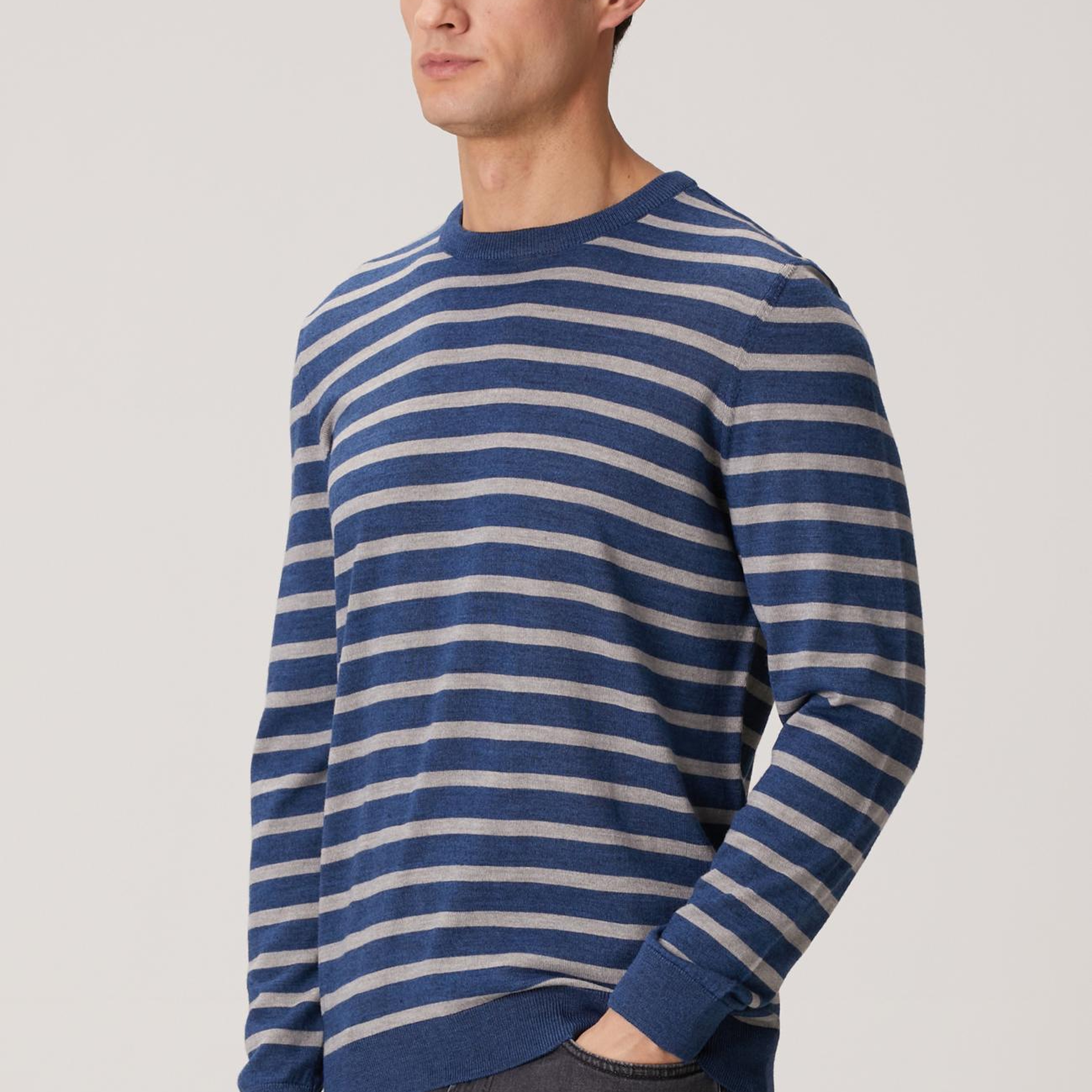 Network Erkek Indigo Çizgili Triko Kazak