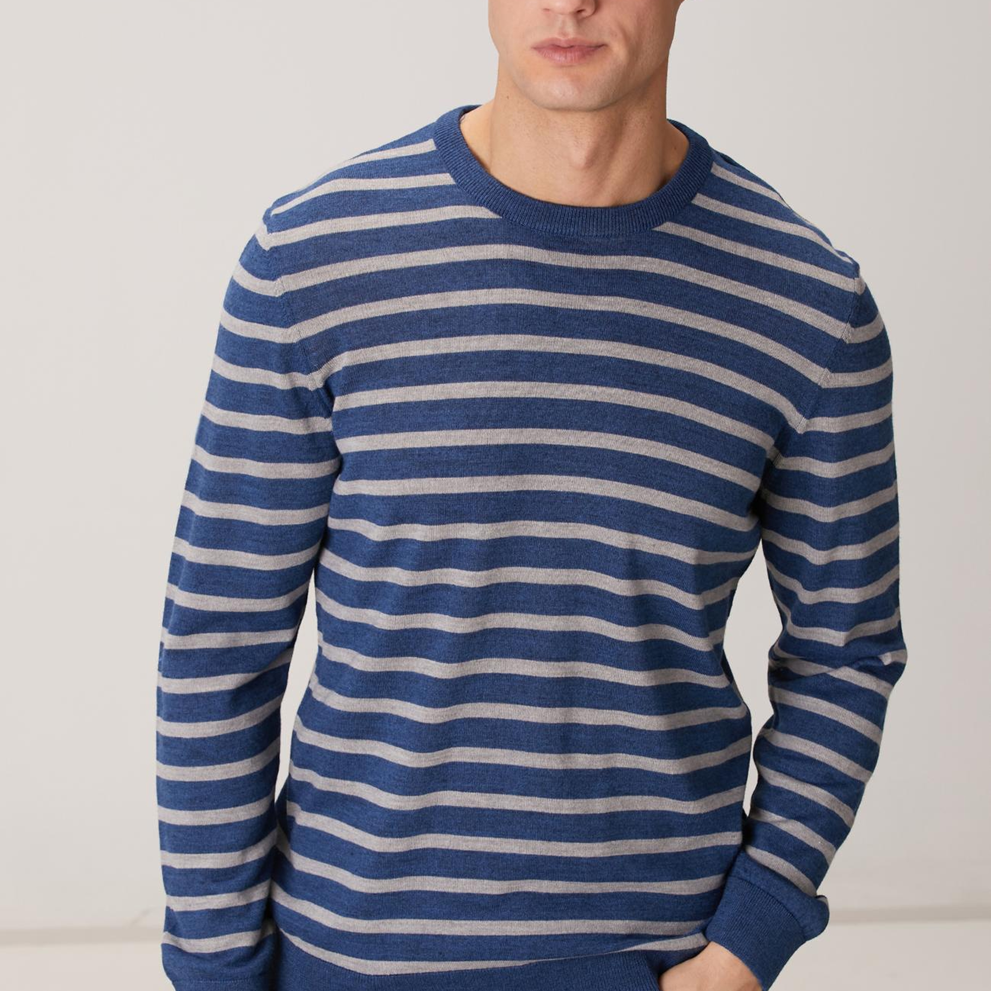 Network Erkek Indigo Çizgili Triko Kazak