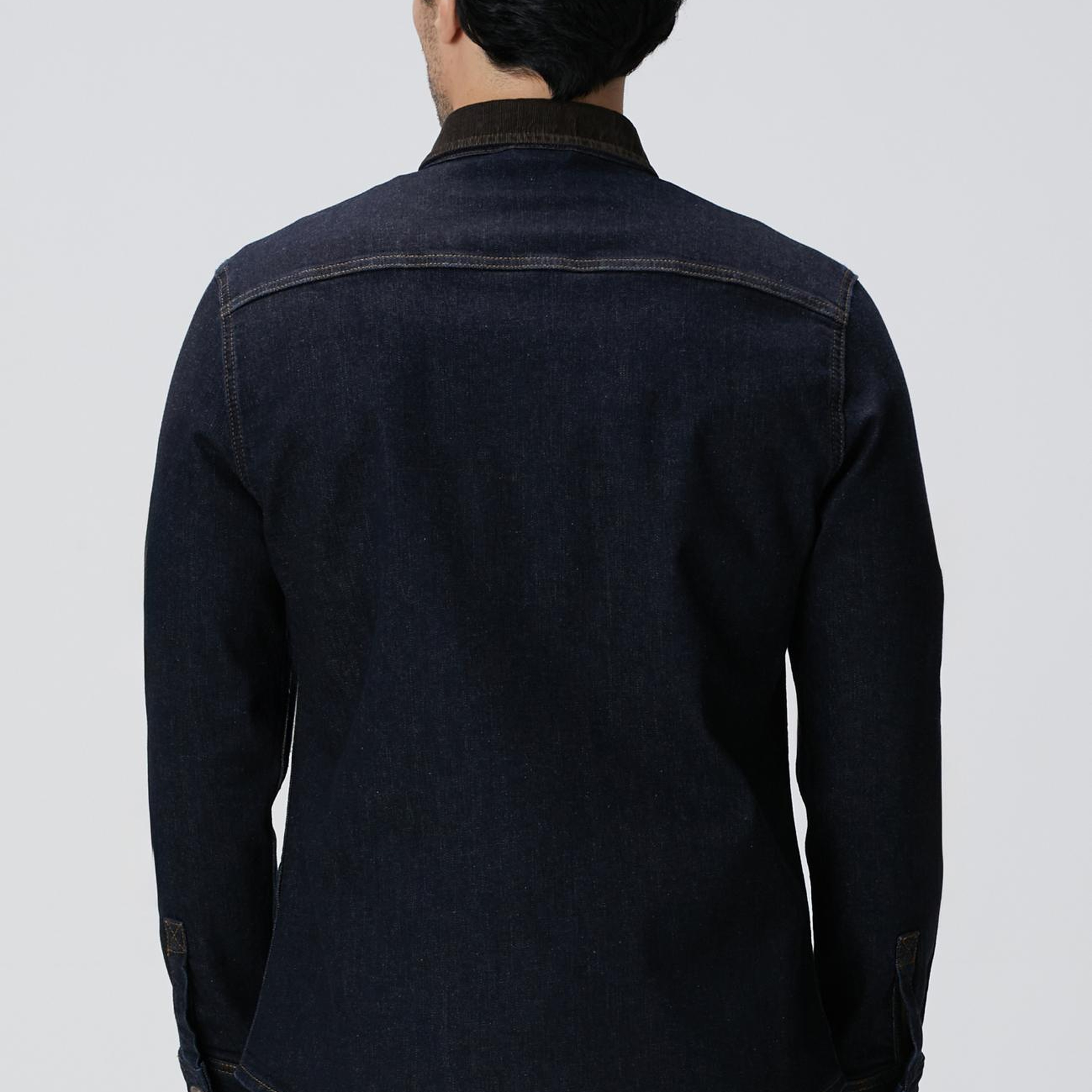 Network Erkek Lacivert Yakası Kadife Denim Gömlek