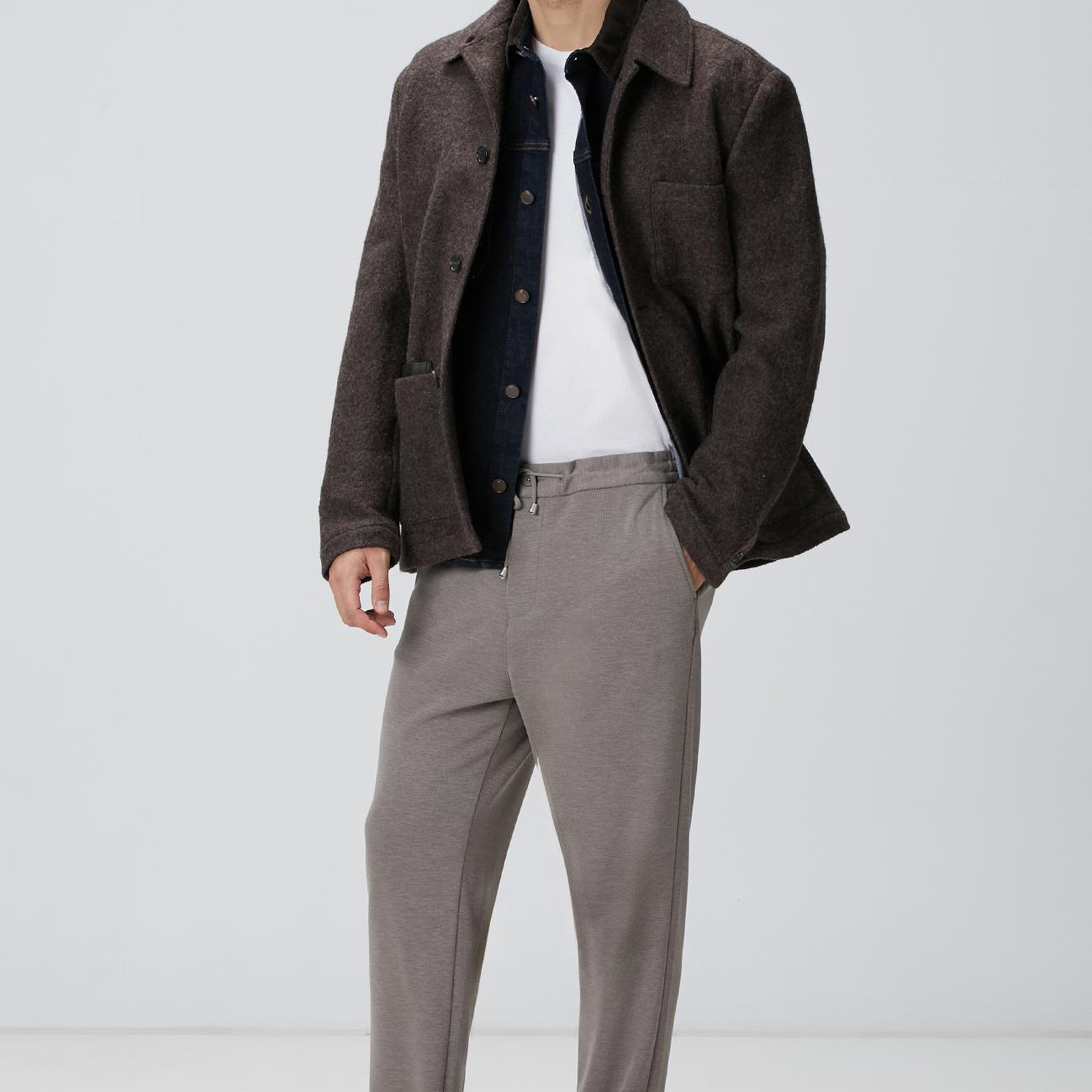 Network Erkek Lacivert Yakası Kadife Denim Gömlek