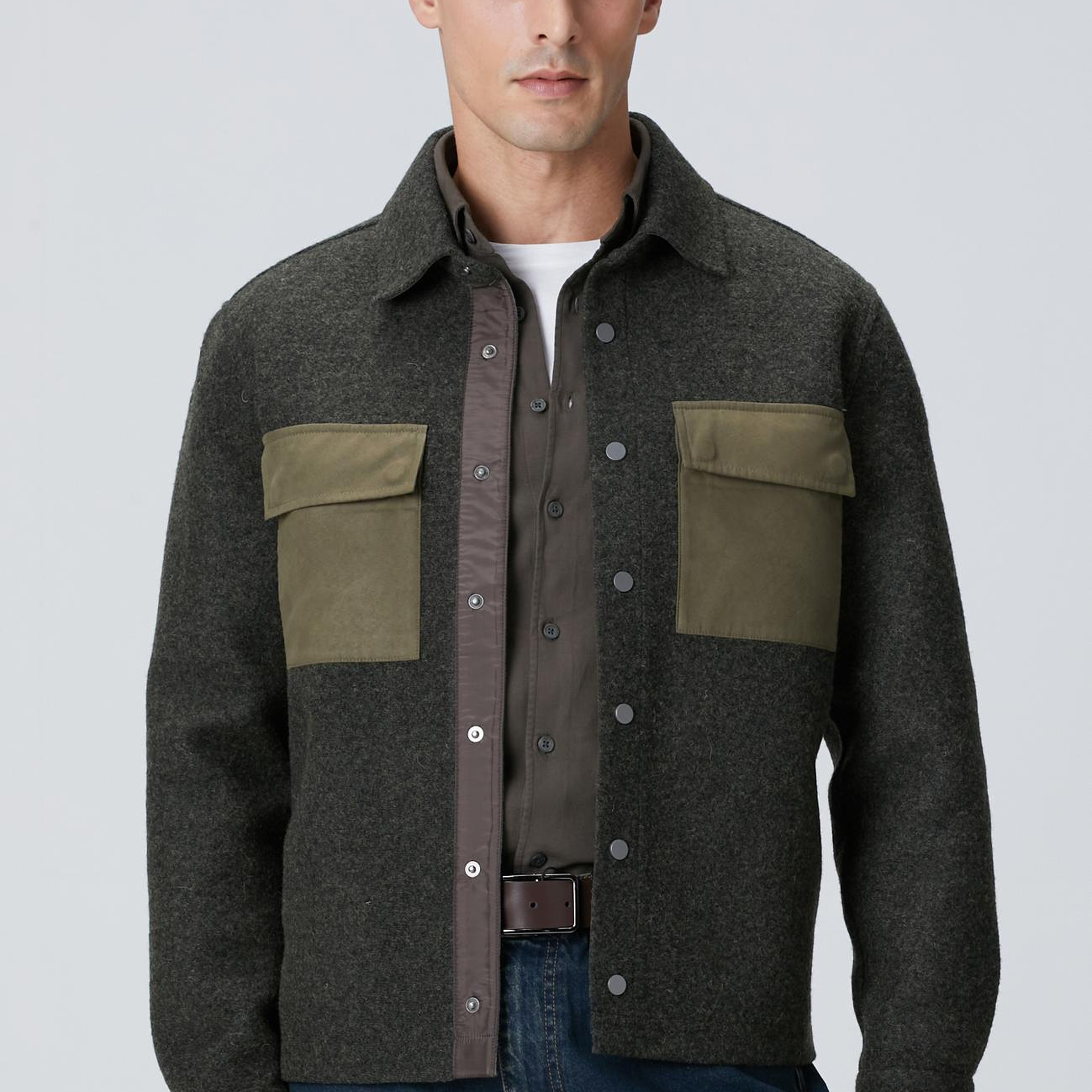 Network Erkek Haki Yün Karışımlı Dış Gömlek