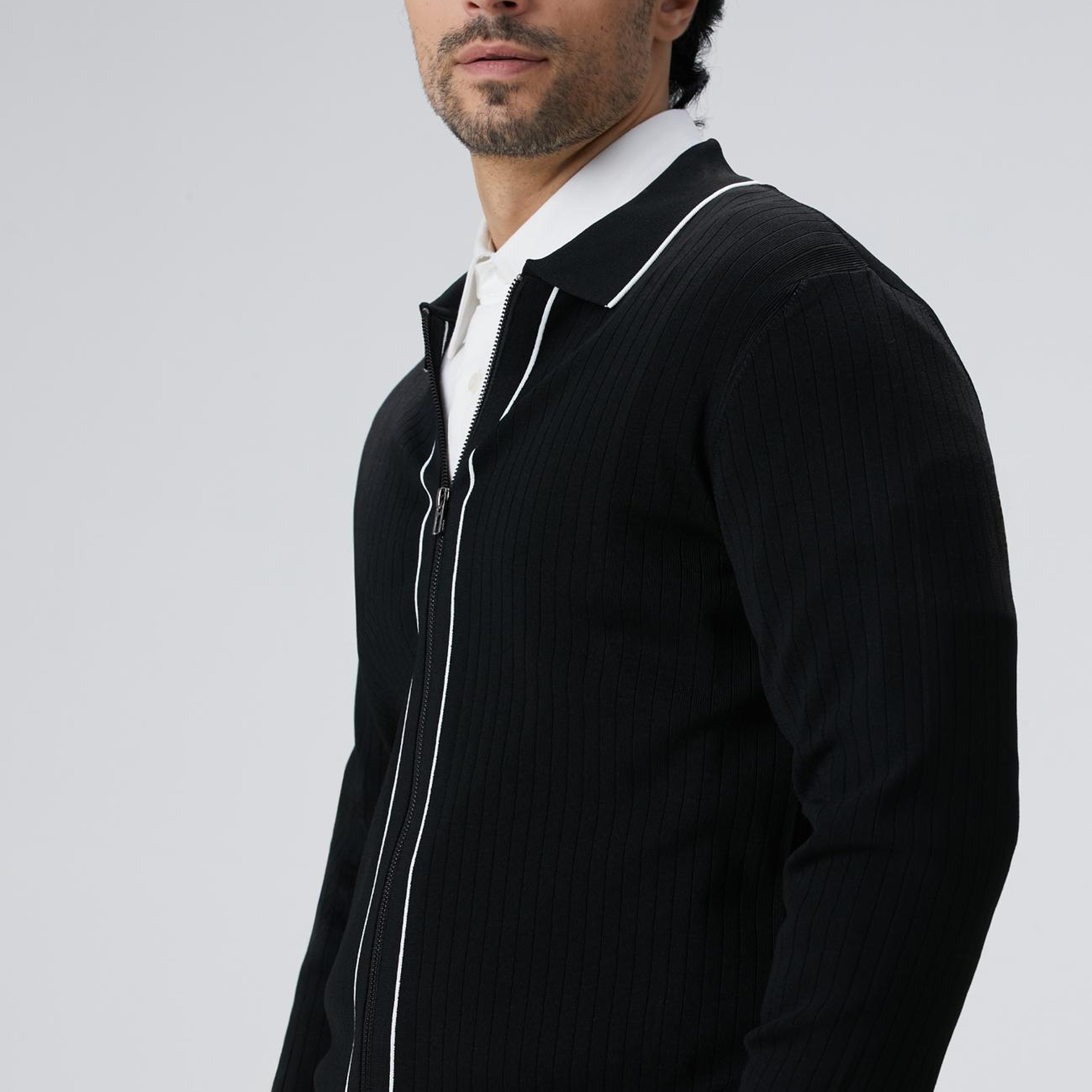 Network Erkek Siyah Melanj Rayon Fermuarlı Hırka