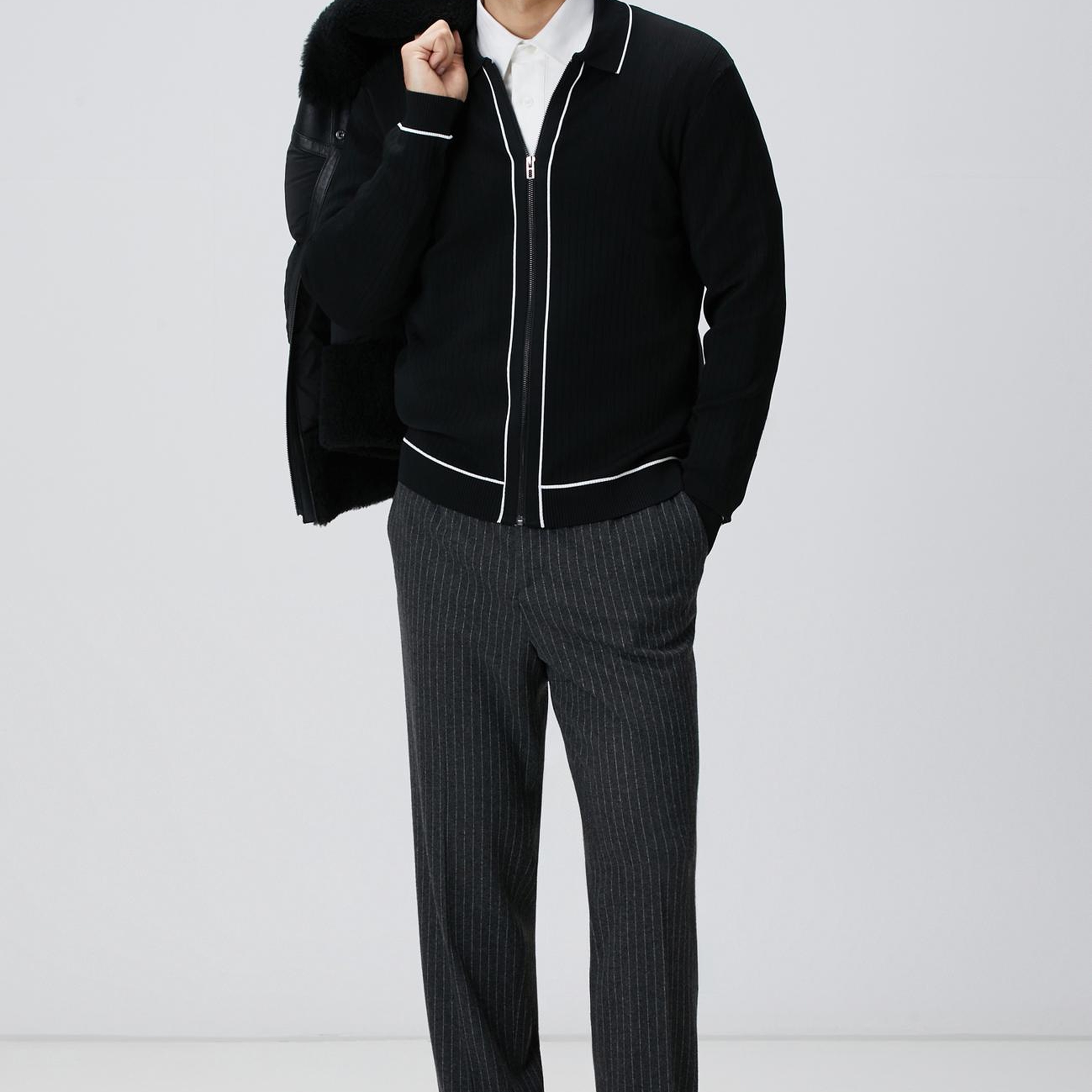 Network Erkek Siyah Melanj Rayon Fermuarlı Hırka