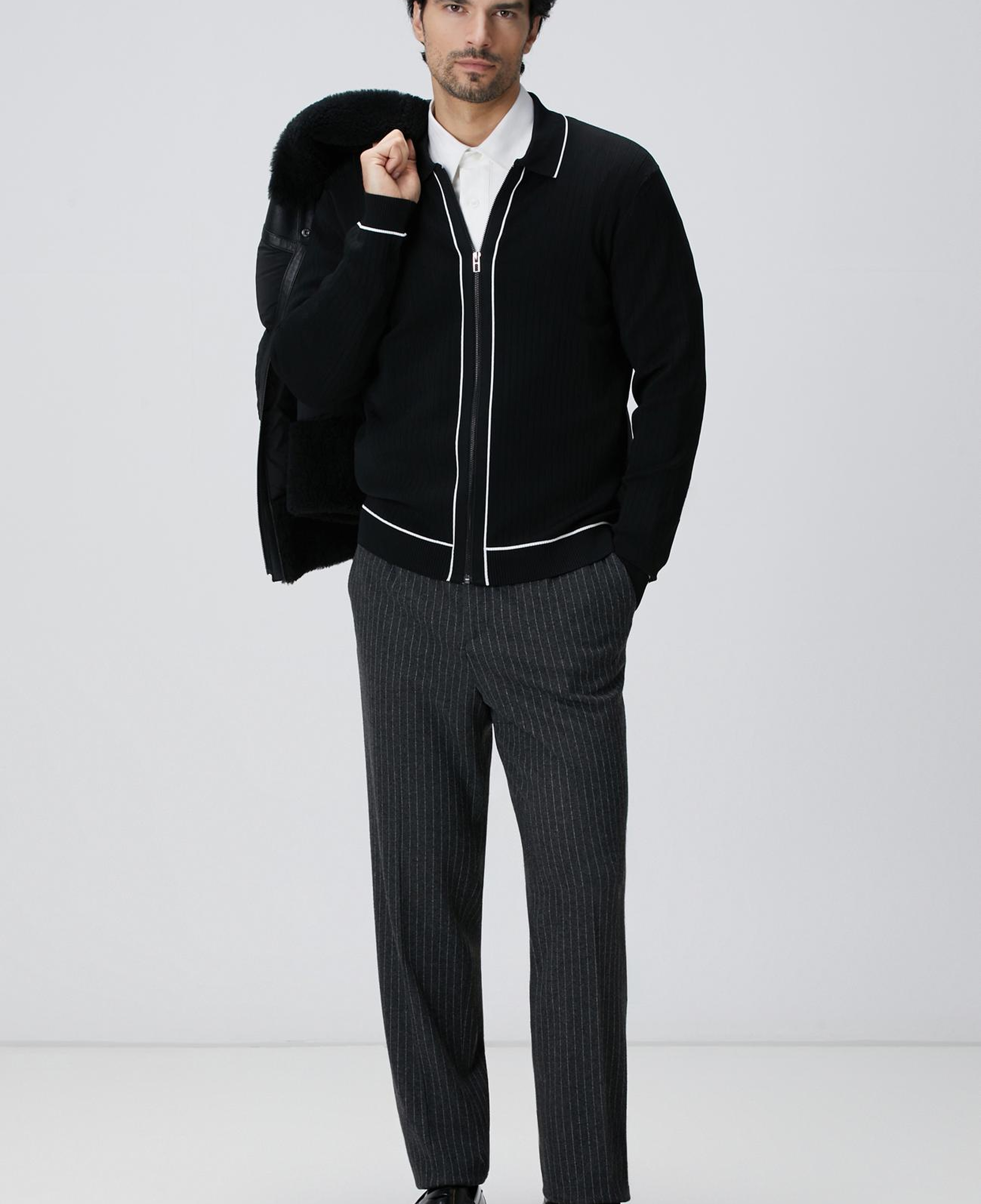 Network Erkek Siyah Melanj Rayon Fermuarlı Hırka