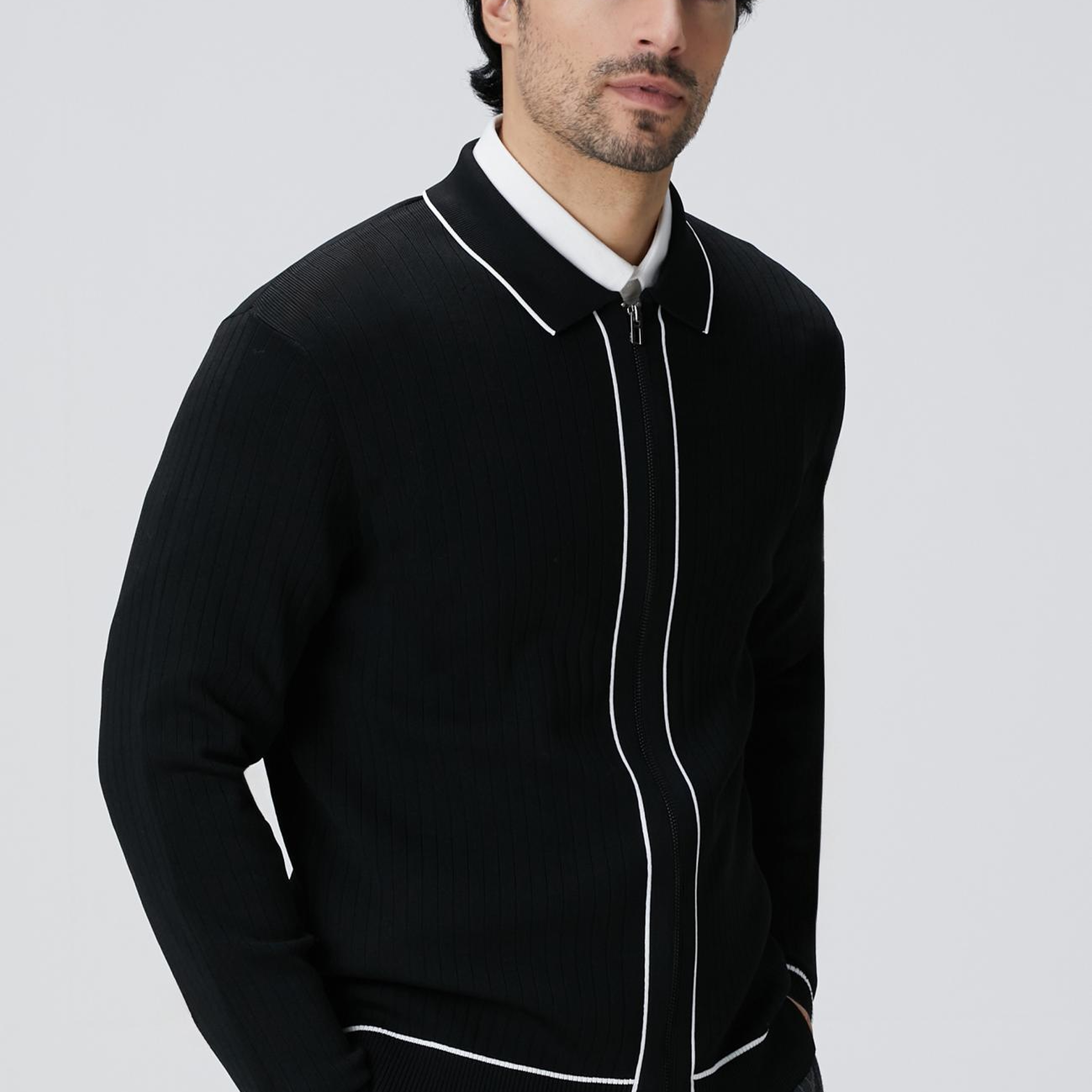 Network Erkek Siyah Melanj Rayon Fermuarlı Hırka