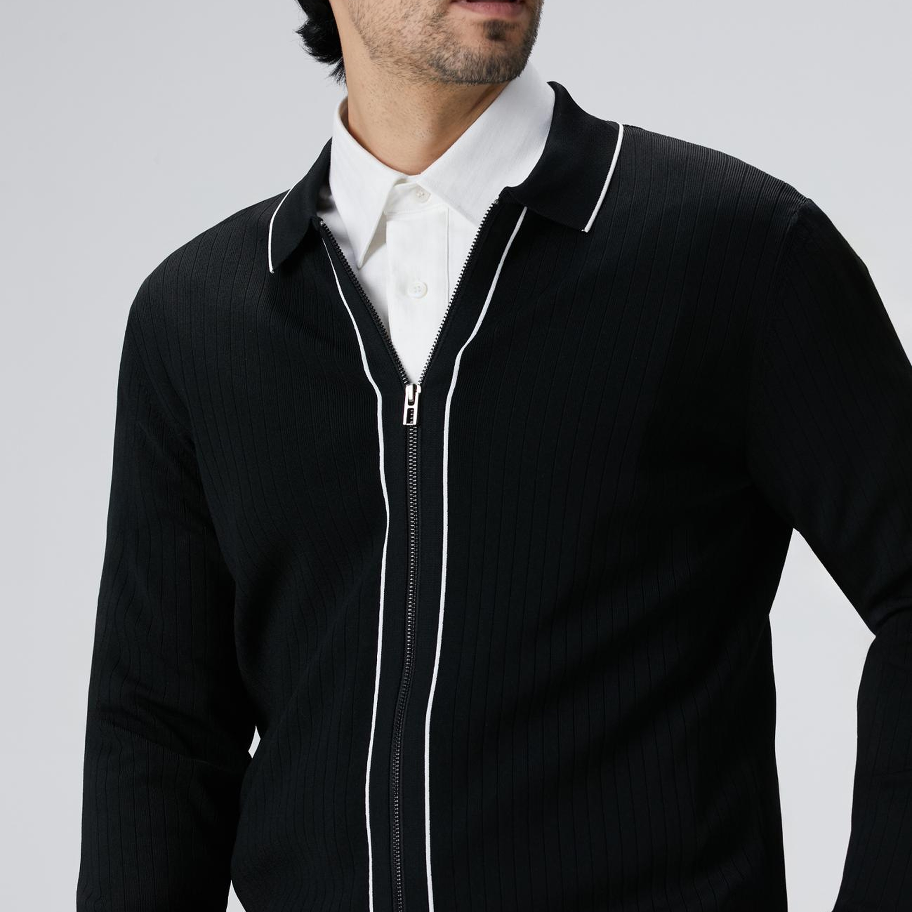 Network Erkek Siyah Melanj Rayon Fermuarlı Hırka