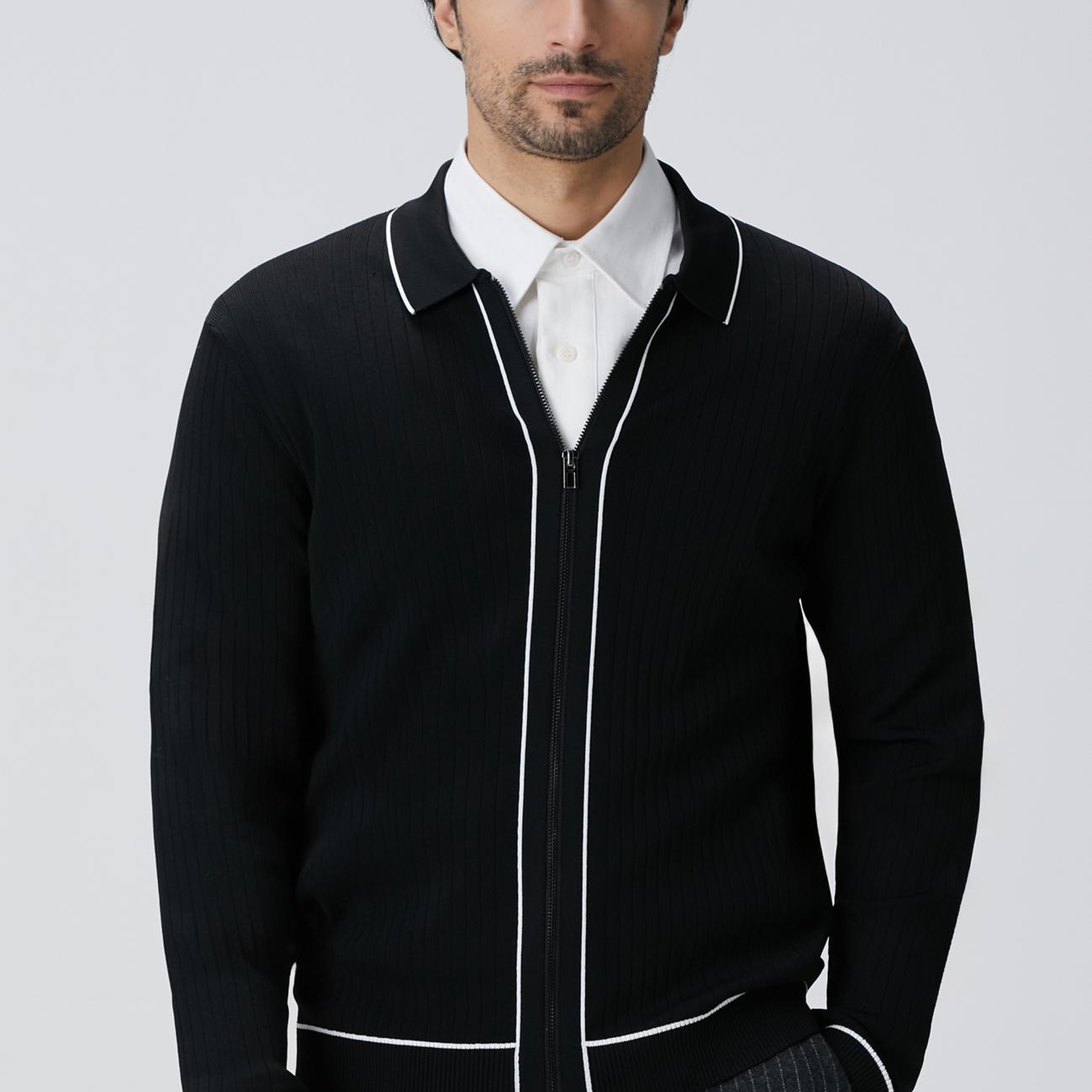 Network Erkek Siyah Melanj Rayon Fermuarlı Hırka