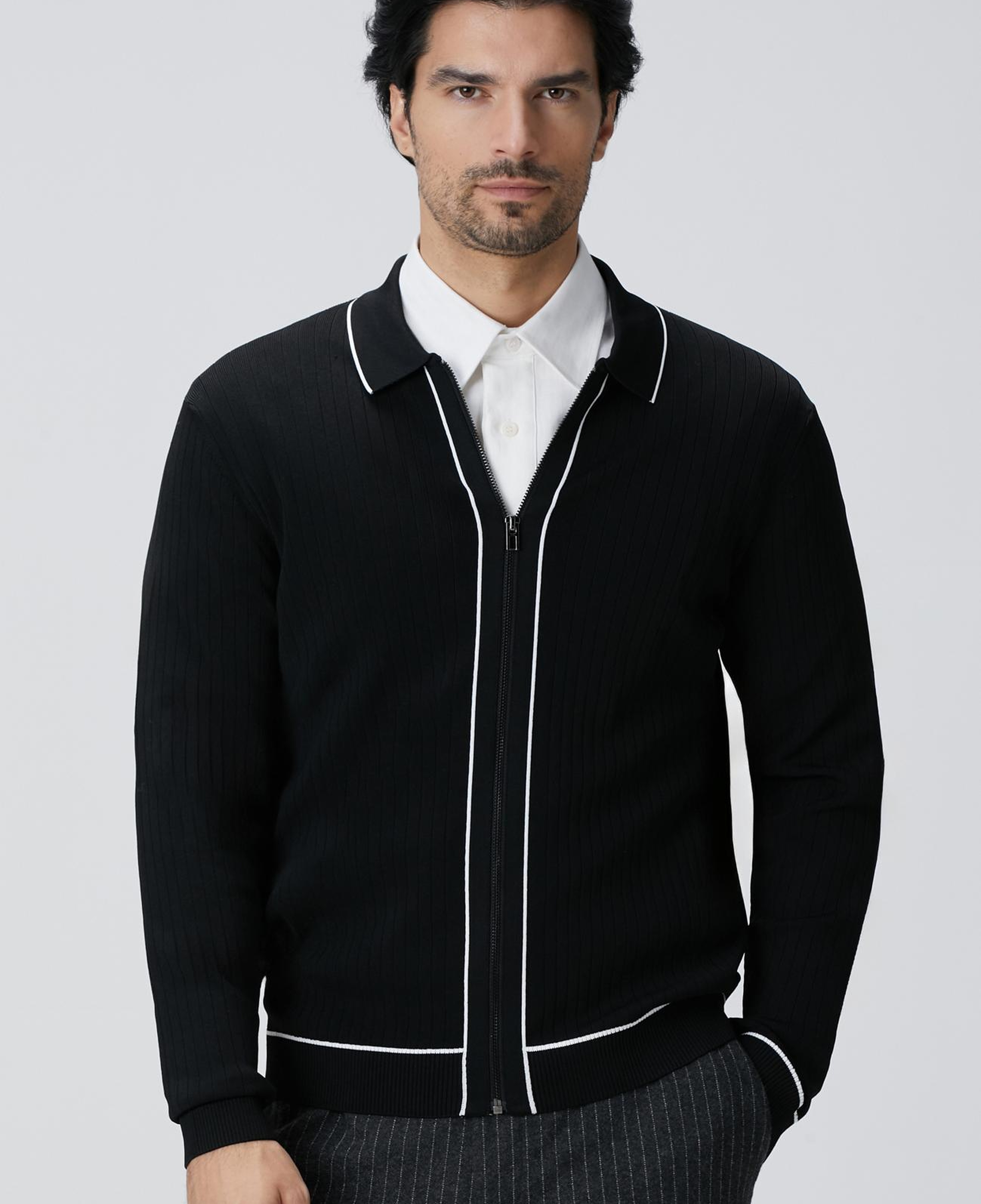 Network Erkek Siyah Melanj Rayon Fermuarlı Hırka