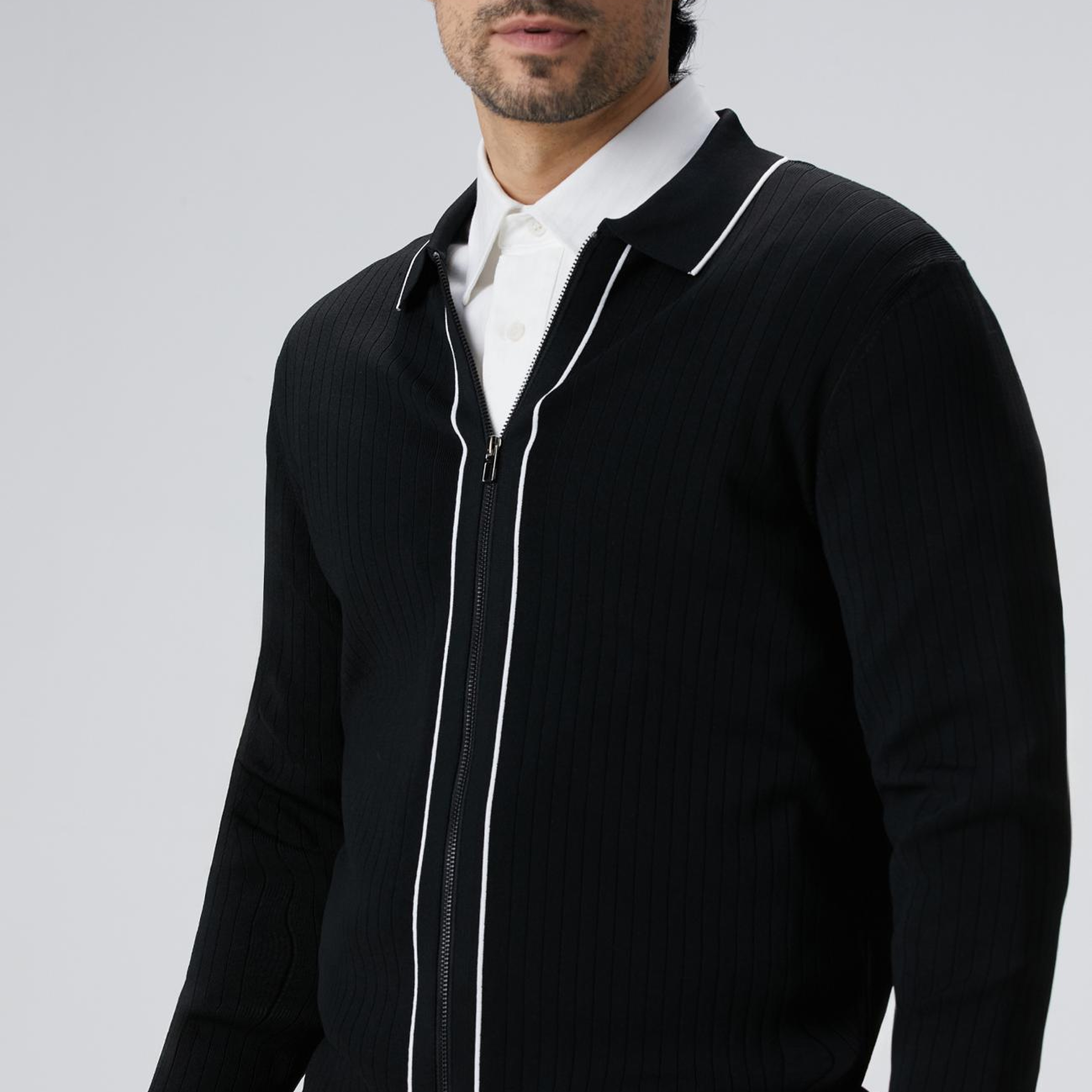 Network Erkek Siyah Melanj Rayon Fermuarlı Hırka