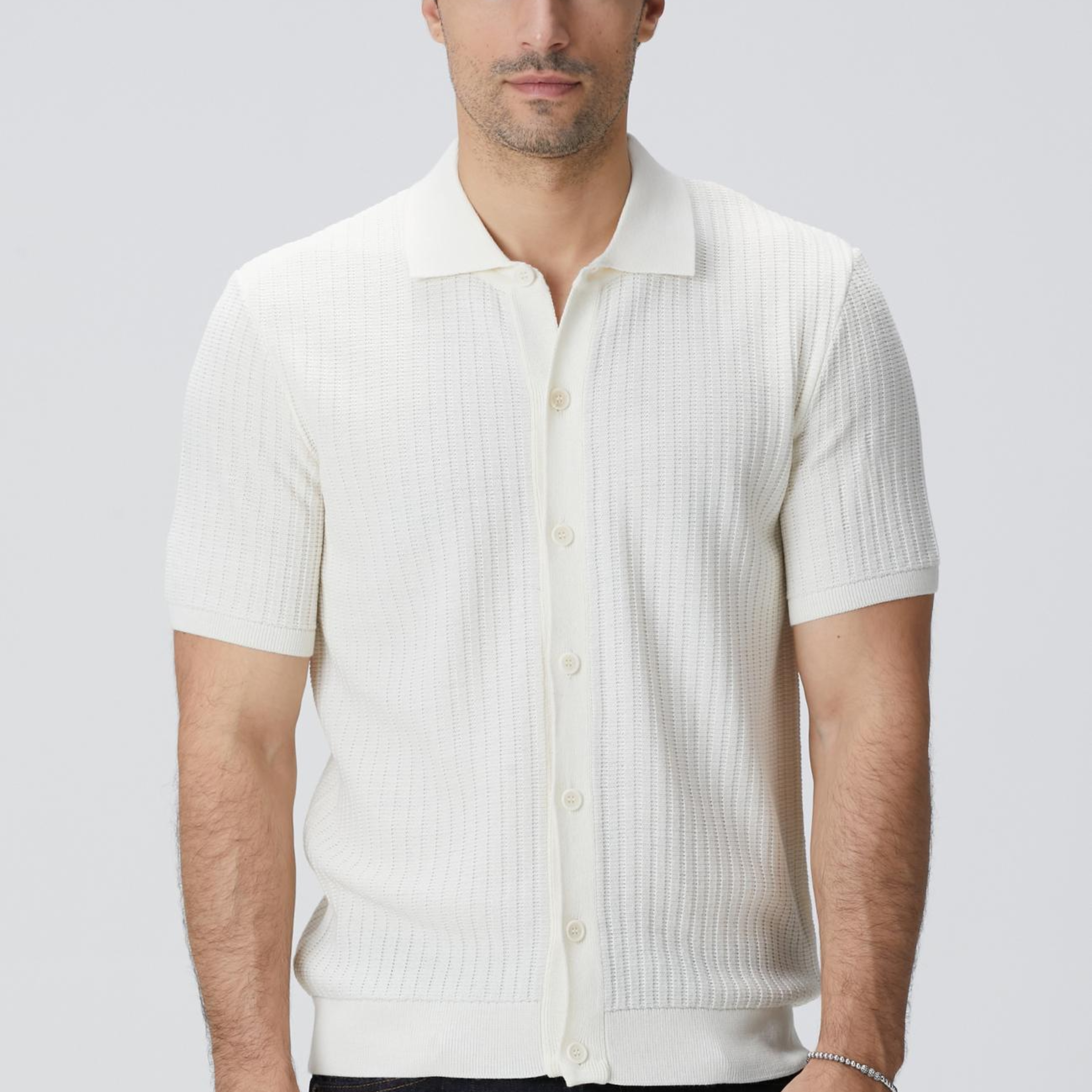 Network Erkek Kırık Beyaz Yün Karışımlı Triko Gömlek