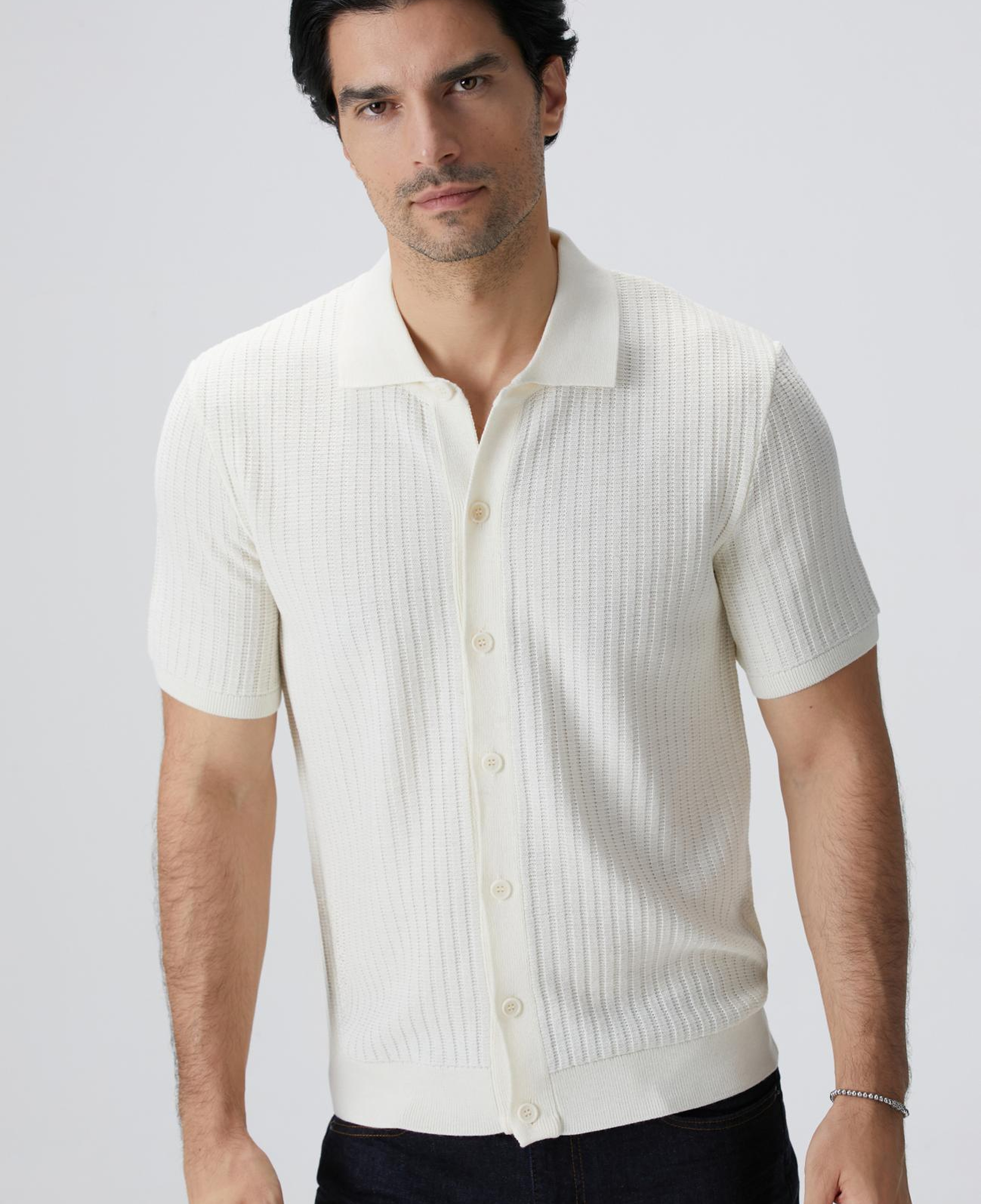 Network Erkek Kırık Beyaz Yün Karışımlı Triko Gömlek