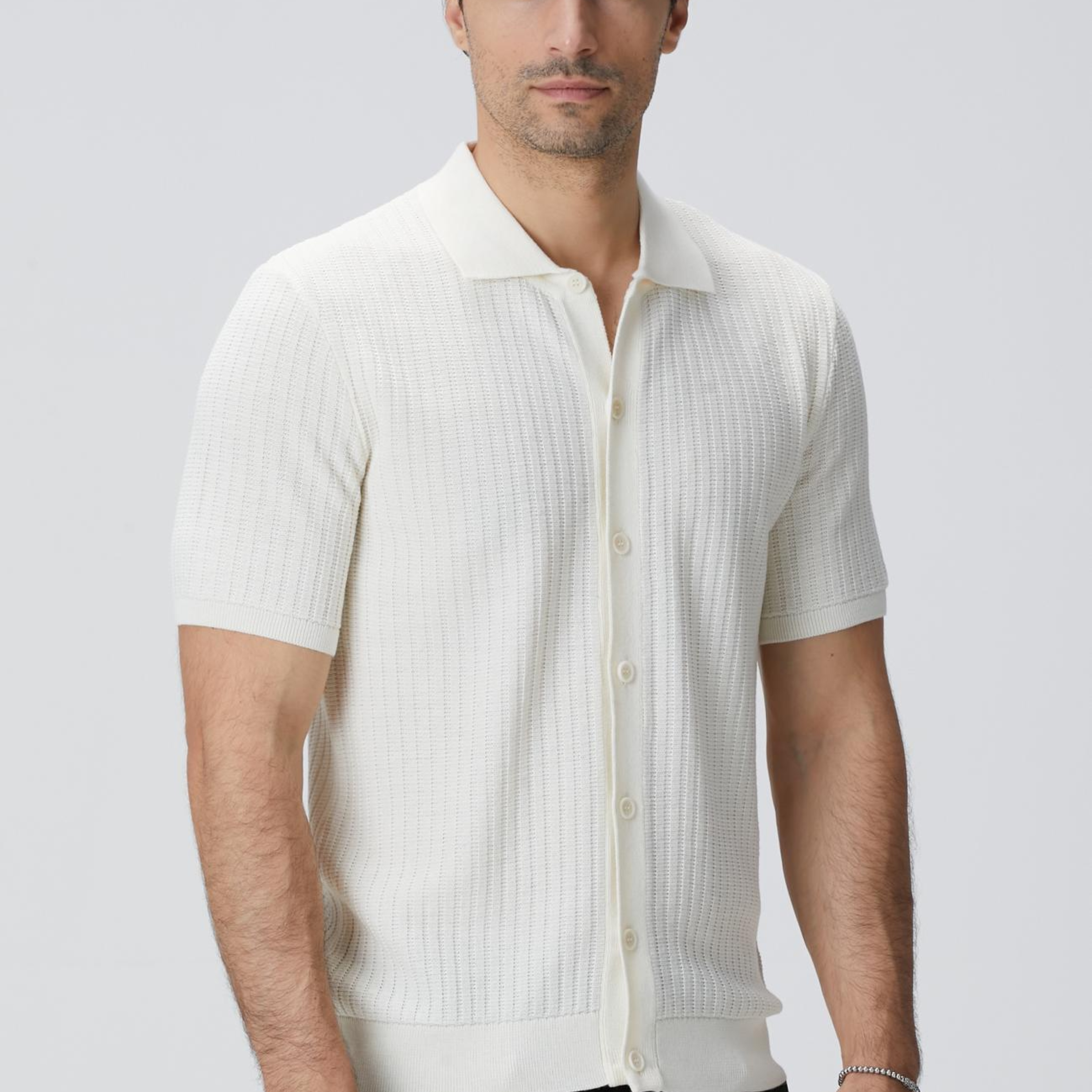 Network Erkek Kırık Beyaz Yün Karışımlı Triko Gömlek