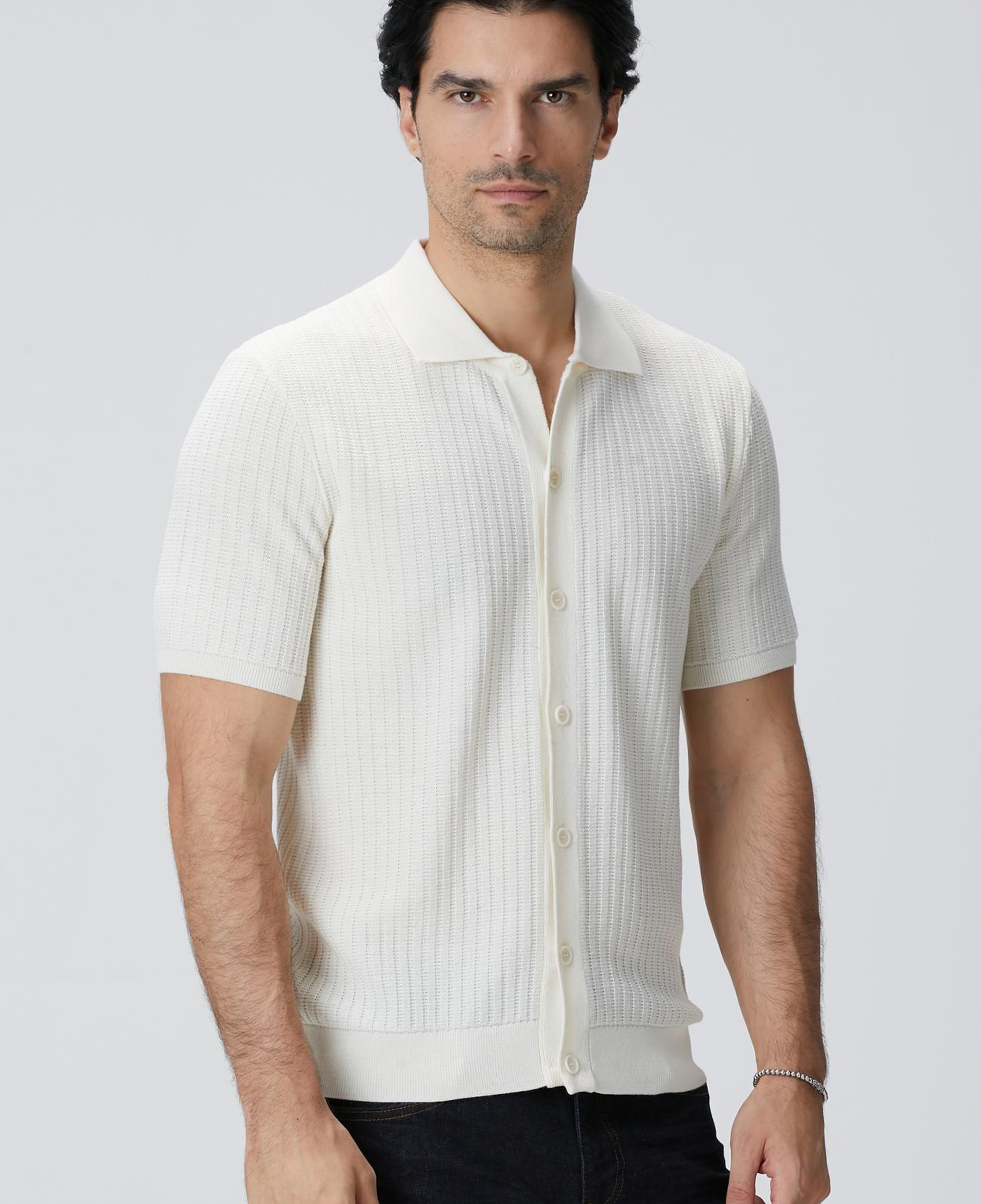 Network Erkek Kırık Beyaz Yün Karışımlı Triko Gömlek